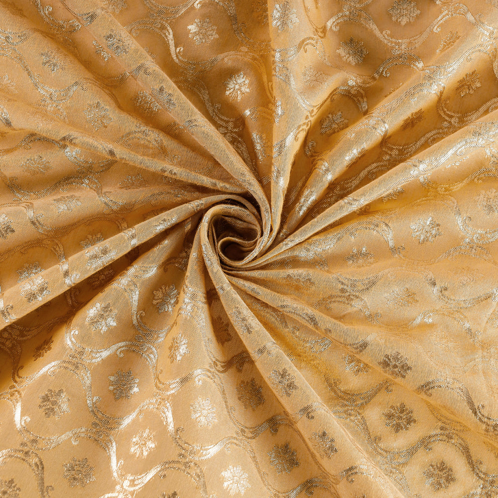 ITOKRI CRAFTS INITIATIVE Beige - Pure Banarasi Handwoven Cutwork Zari Buti Silk Cotton Fabric
