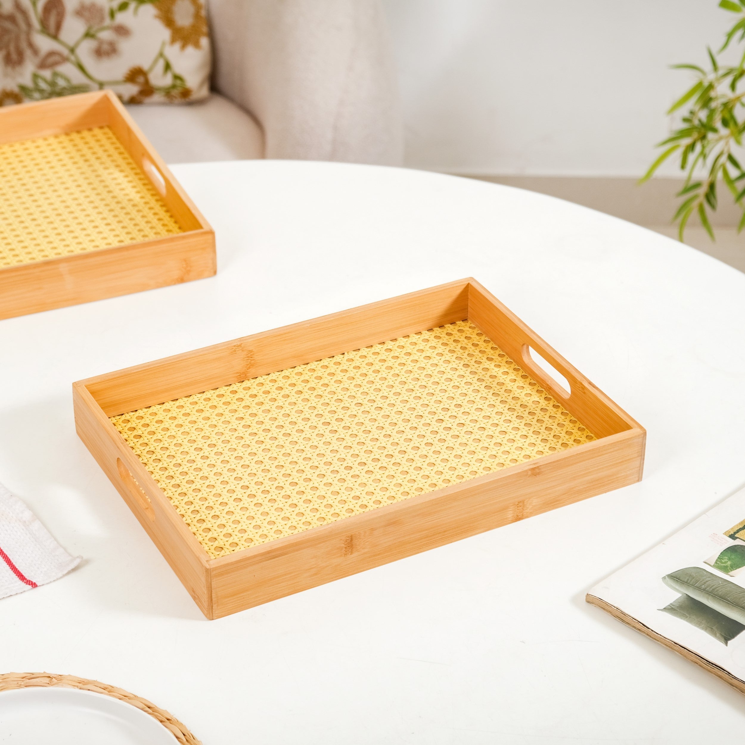 Nestasia Rattan Weave Bamboo Serving Tray Set Of 2 - view 9
