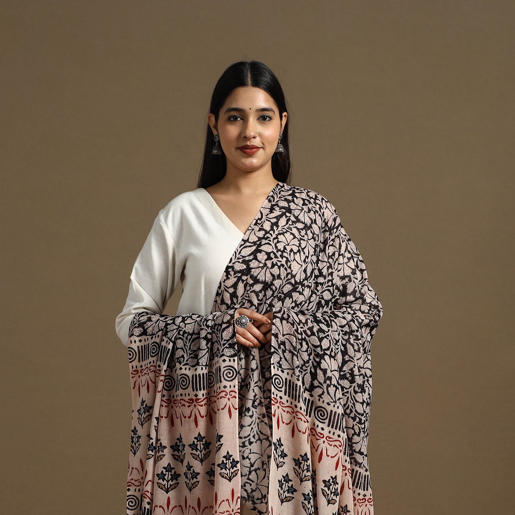 ARTISAN HAND BLOCK PRINTS Black - Block Print Mul Cotton Bagru Dupatta 25 - view 3