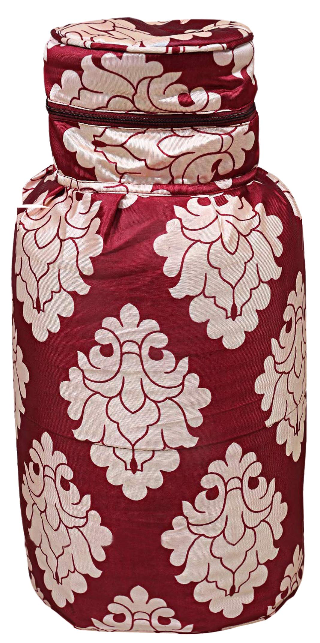 Kuber Industries Polyester Floral Print Zippered Propane Tank Cover/LPG Gas Cylinder Cover (Maroon)-KUBMART15483 (KUBMART015483)