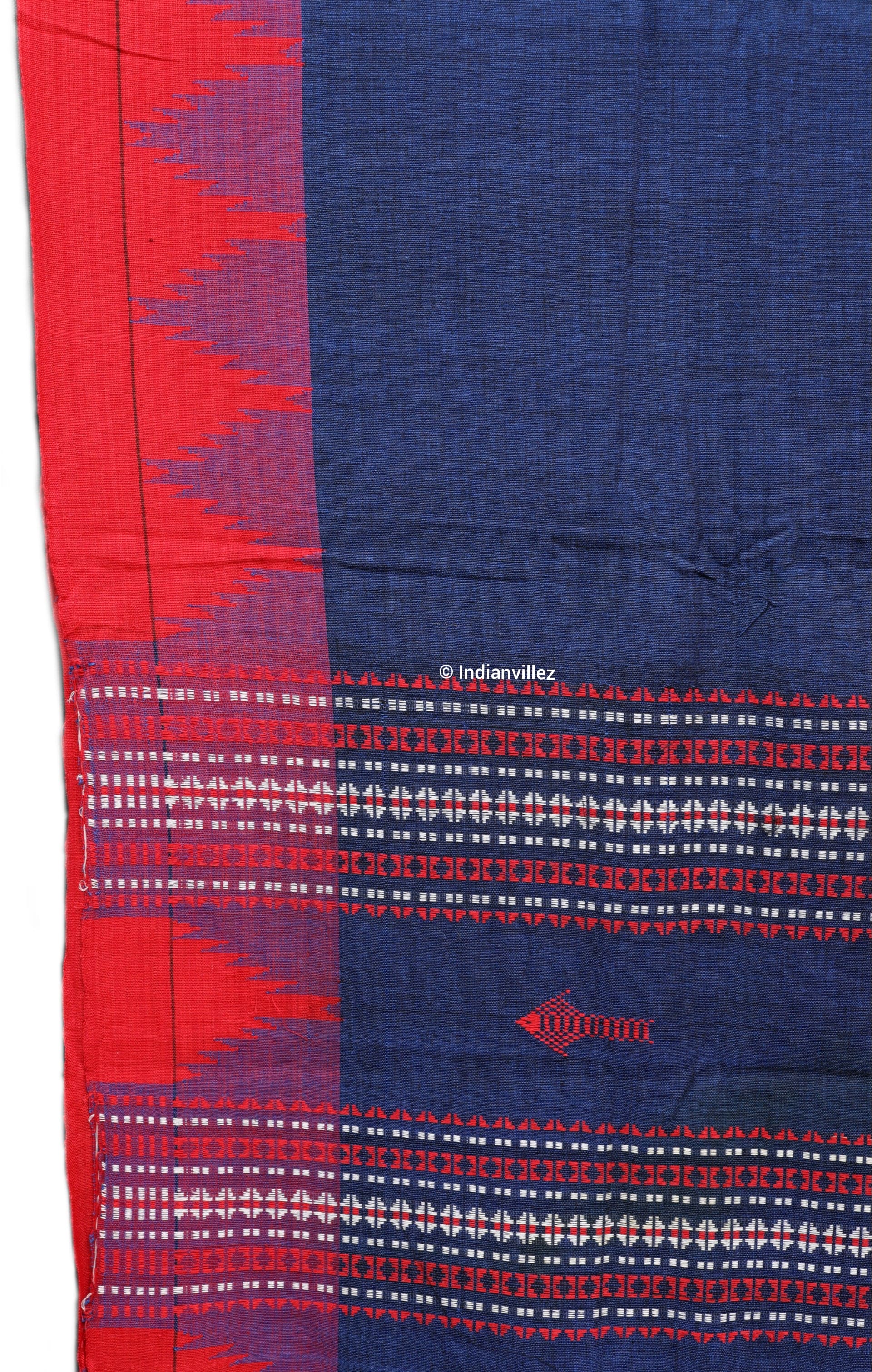 IndianVillèz Odisha Handloom Natural Dye Kotpad Saree (Navy Blue With Yellow & Red Borders) - view 3