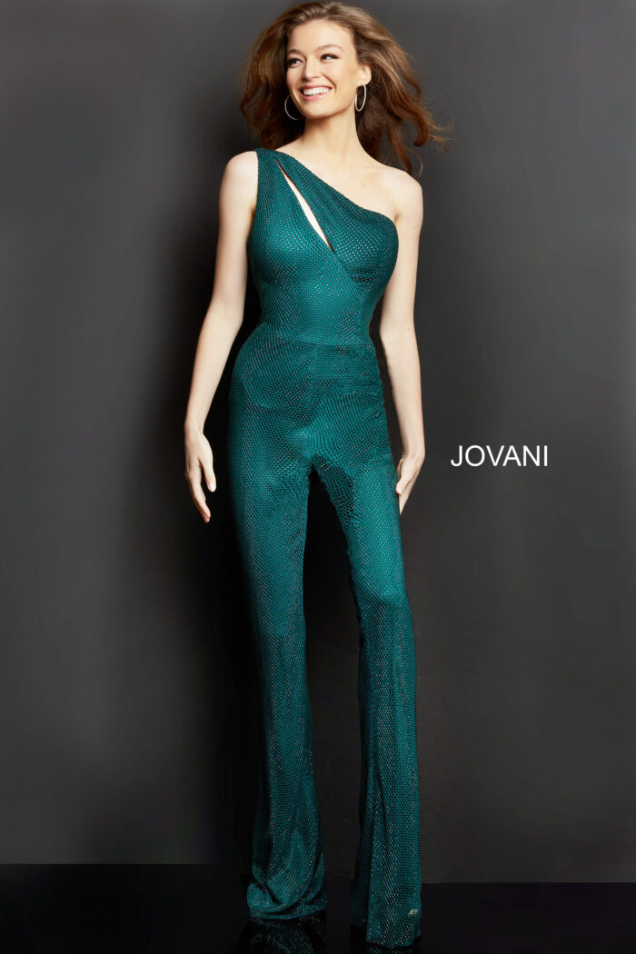 Jovani 09018 Long Formal Beaded Jumpsuit – Hunter