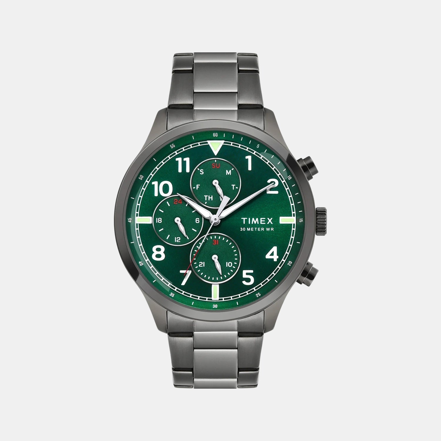 Timex Fashion Men Quartz Green Dial Multi-Function Stainless Steel Watch TWEG23903