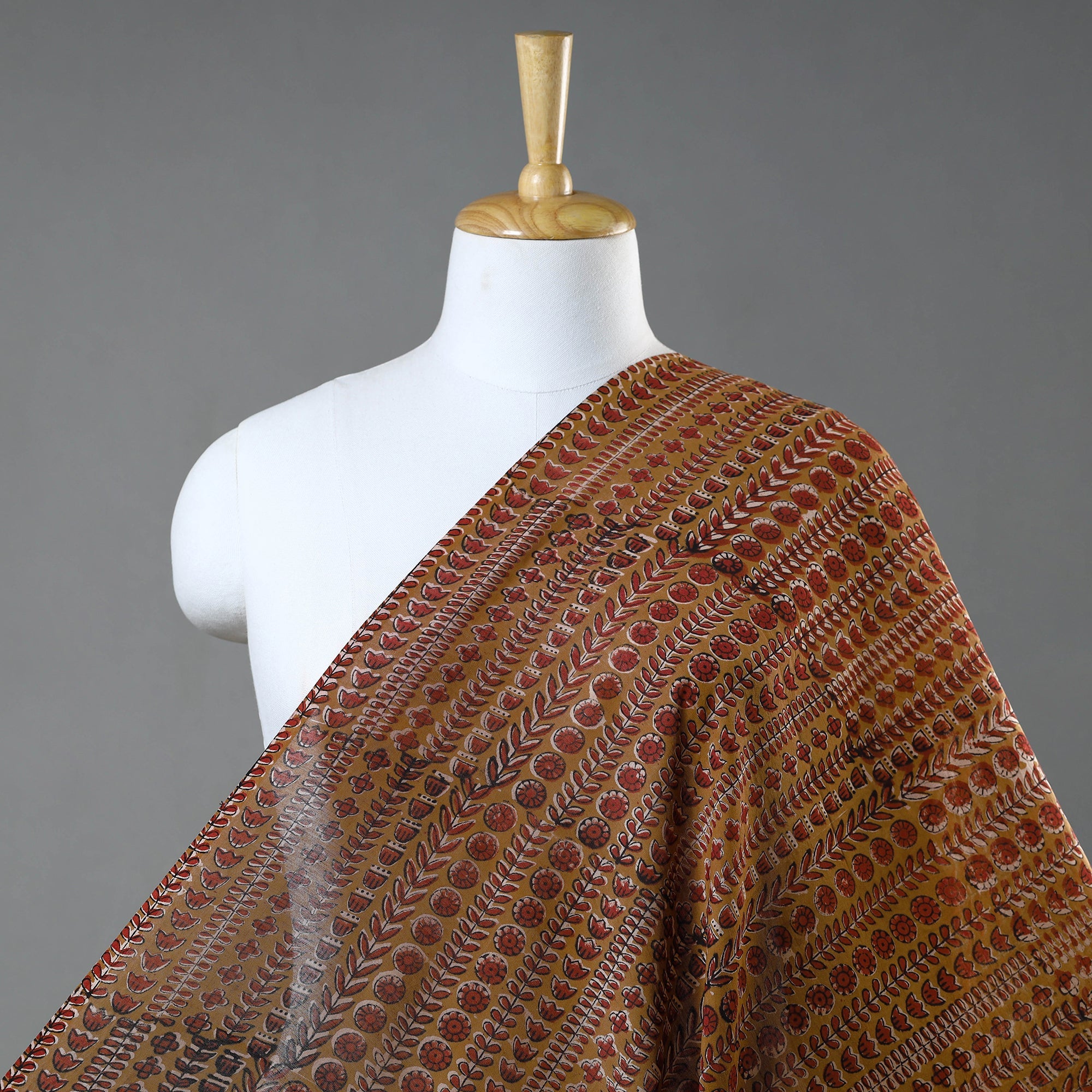 BAGRU DABU PRINTS Brown - Ajrakh Dabu Bagru Block Print Chanderi Silk Fabric 17