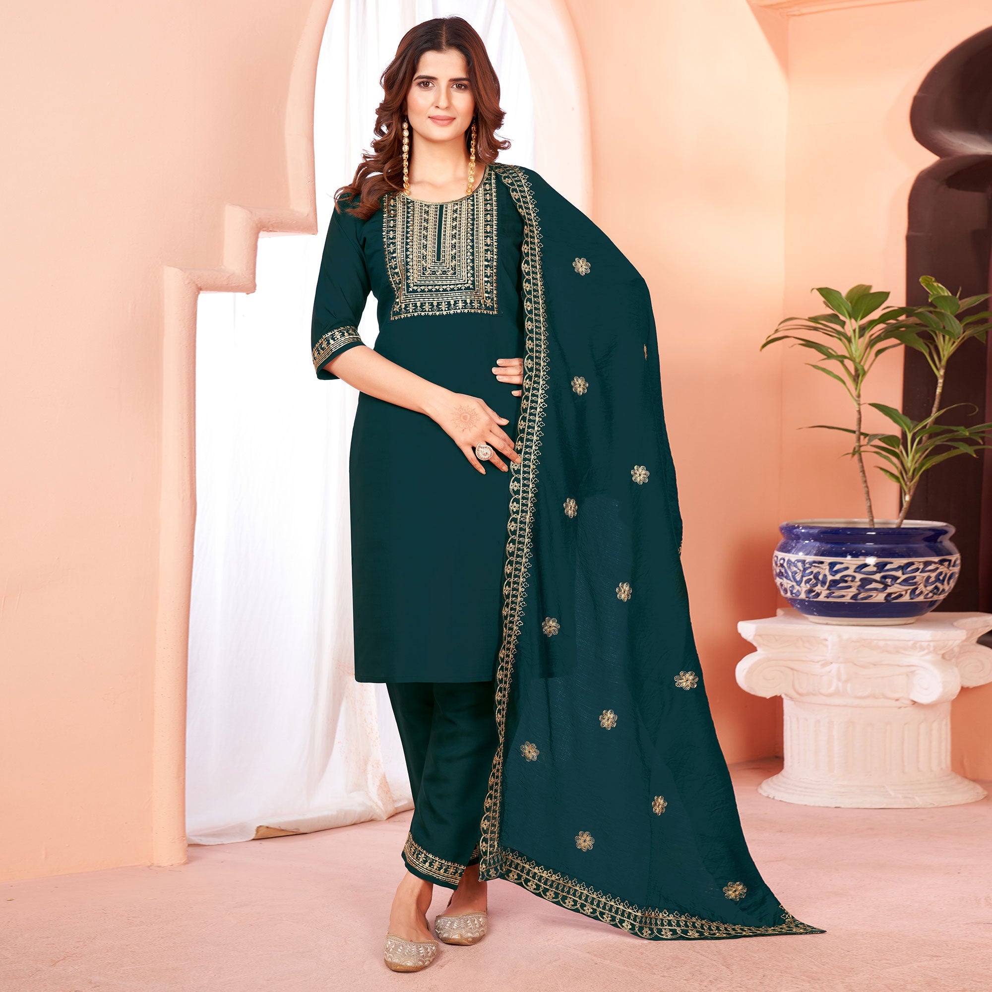 Peachmode Seller Blue Sequins Embroidered Viscose Salwar Suit - view 2