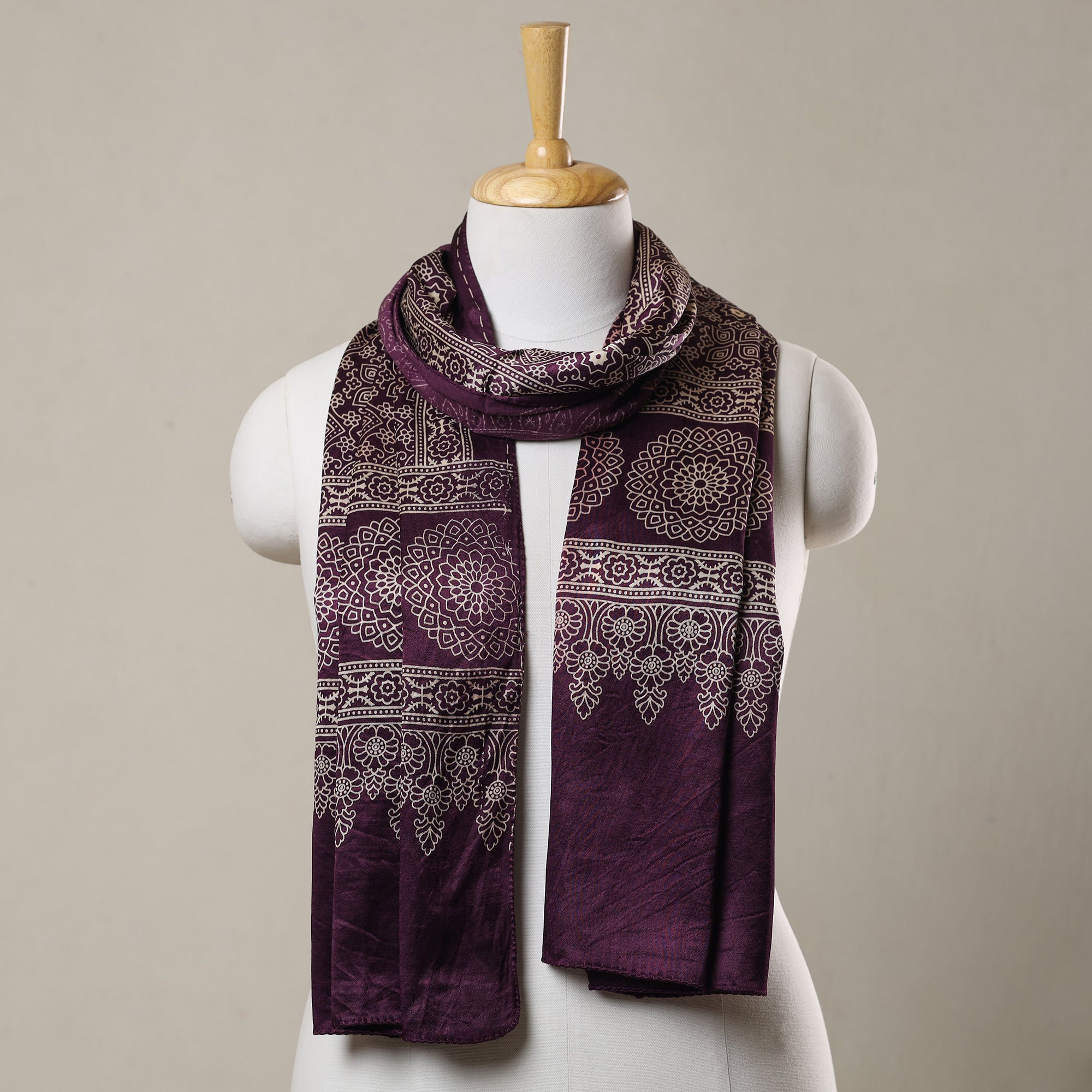 KACHCHH JI CHHAAP Purple - Ajrakh Printed Mashru Silk Stole 47
