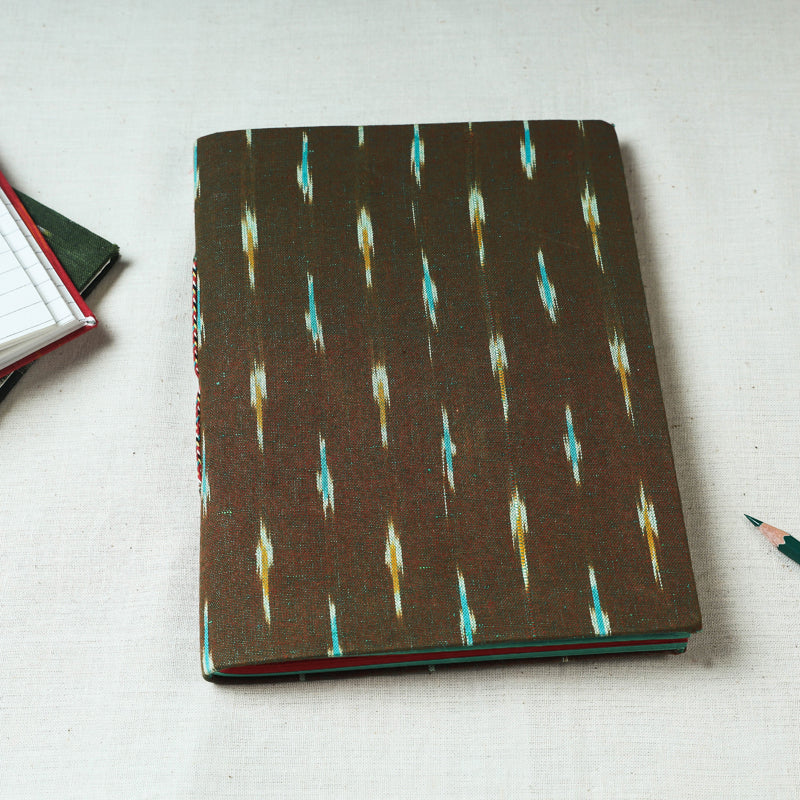 CHUTNEY CRAFT STUDIO Brown - Ikat Fabric Cover Handmade Paper Notebook (9 x 7 in)