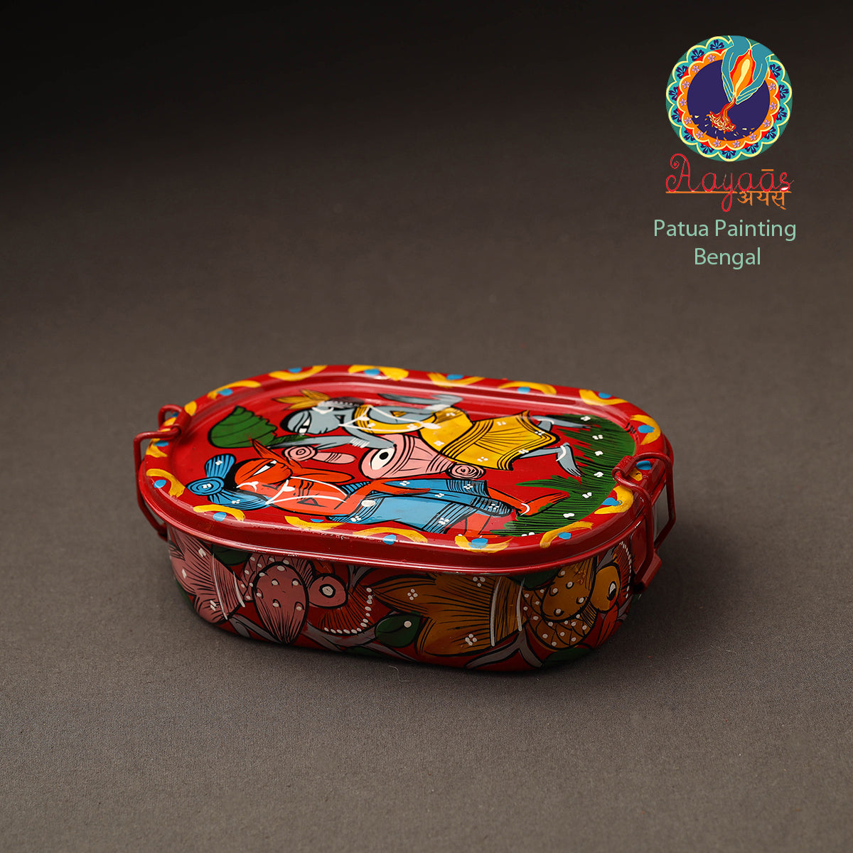 AAYAAS Bengal Patua Handpainted Stainless Steel Lunch Box (6 x 4 in)