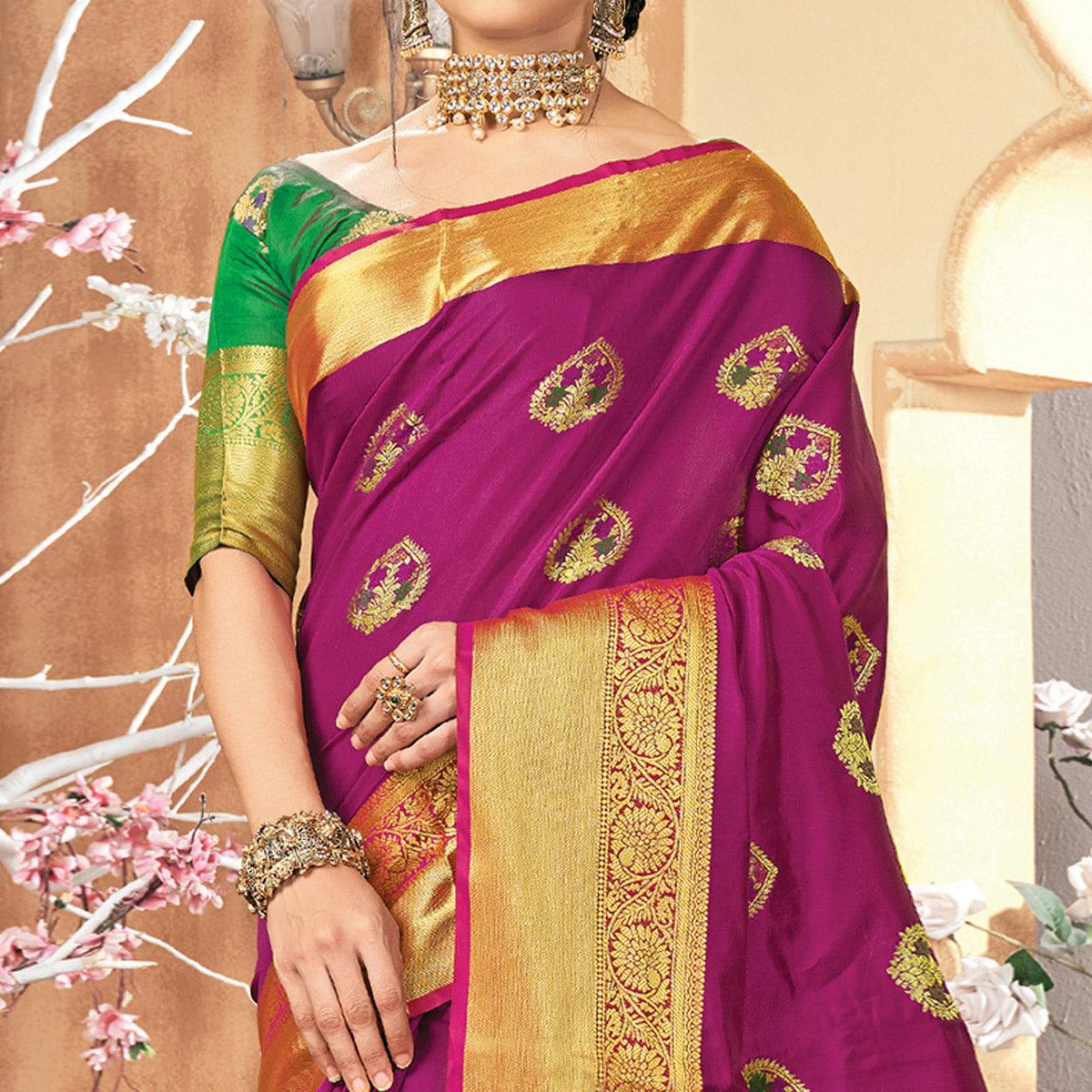 Peachmode Eye-catching Purple Colored Festive Wear Woven Silk Saree - view 2