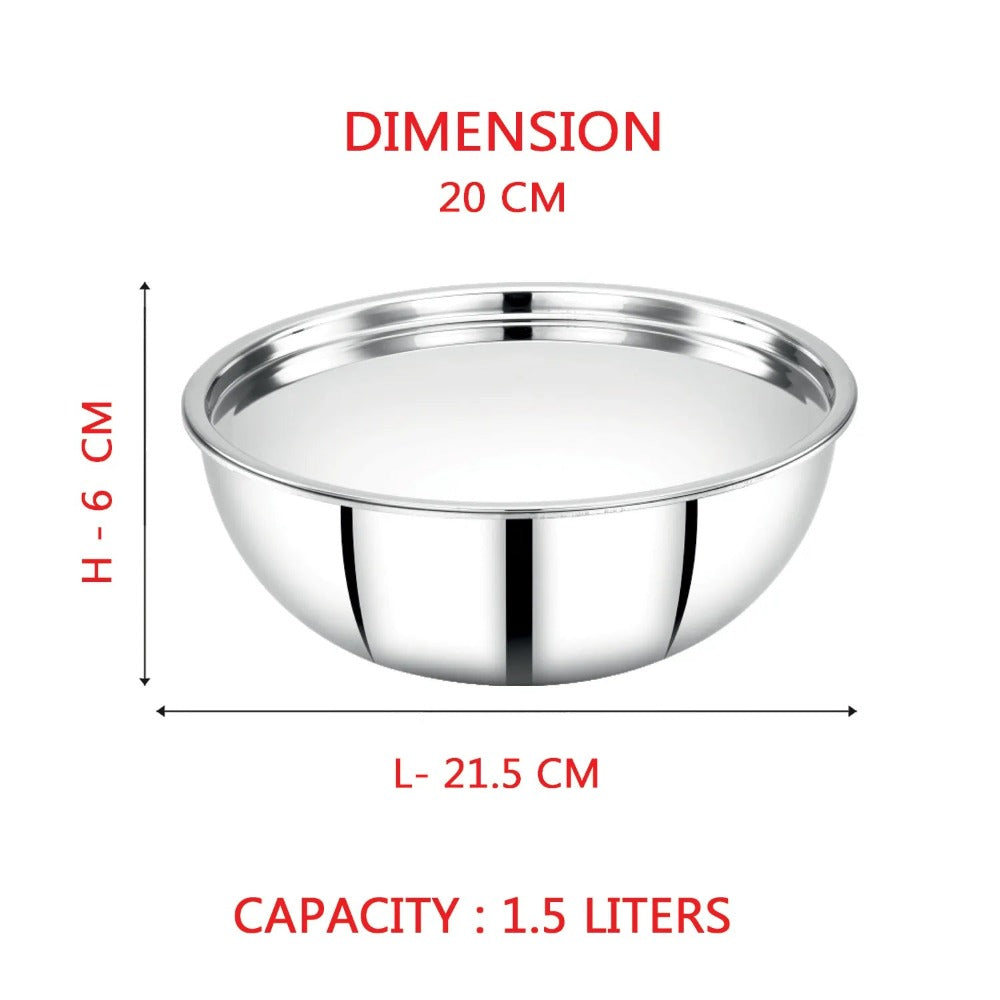 AVIAS Stainless steel Tri-Ply Riara (Tasla 20cm + Tasla 22cm + Frypan 22cm + Tope 14cm + Tope 16cm) | Induction Compatible | Silver | Set of 5 Pcs - view 8