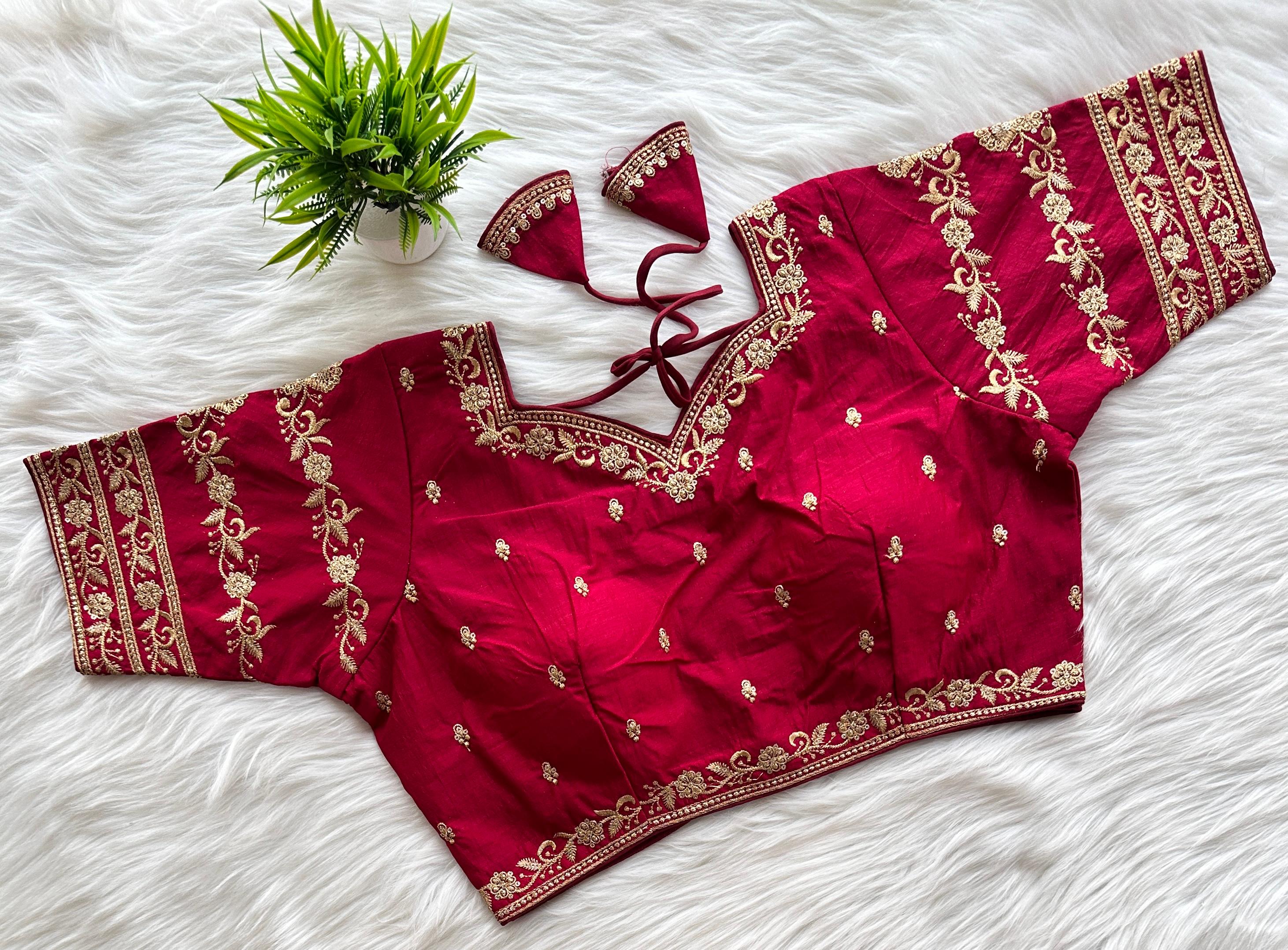 ClothsVilla Dark Pink Rajbhog Silk Embroidered Blouse with Handcrafted Detailing
