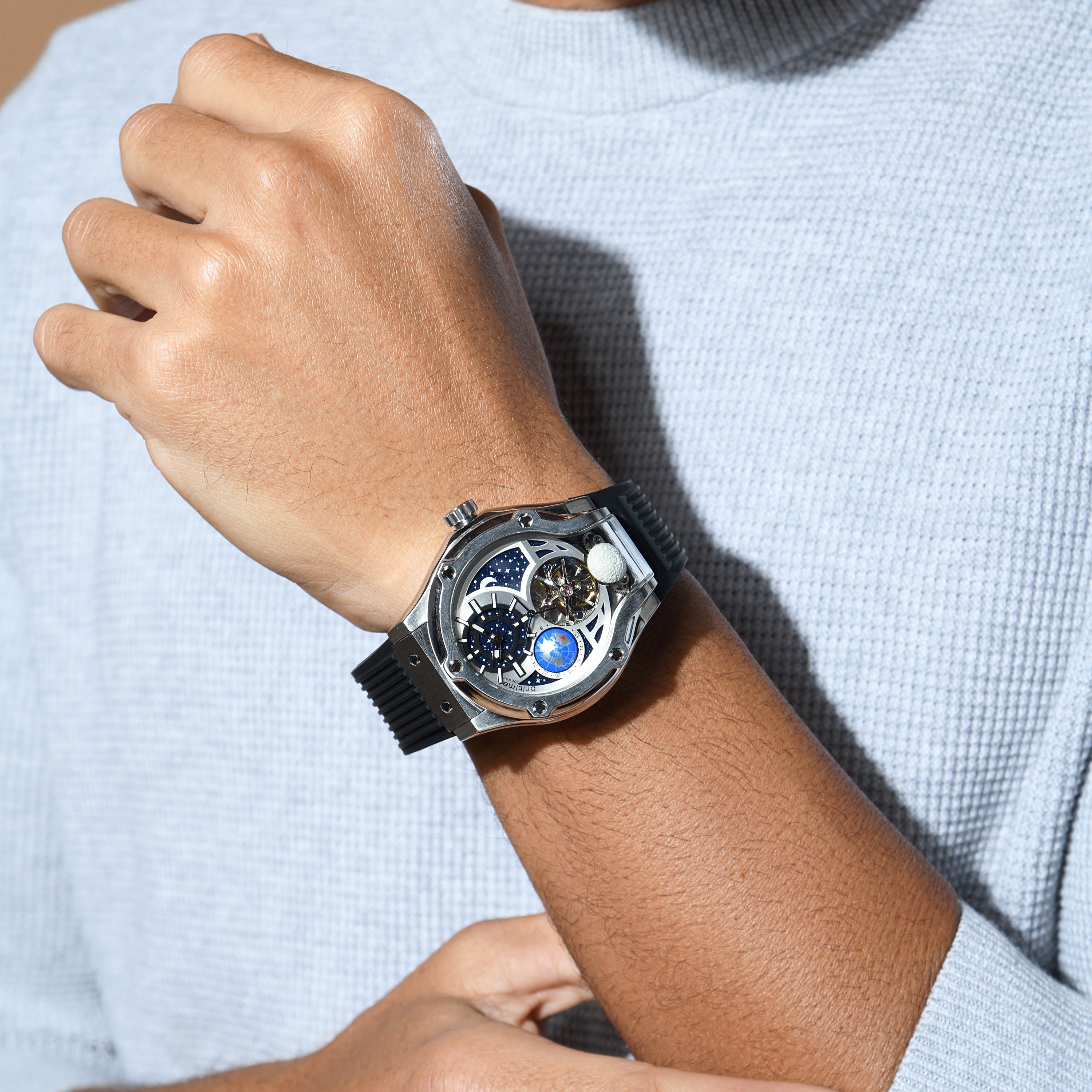 Britime Asteroid Men Automatic Silver Dial Multi-Function Silicone Watch 777-P10306 - view 4