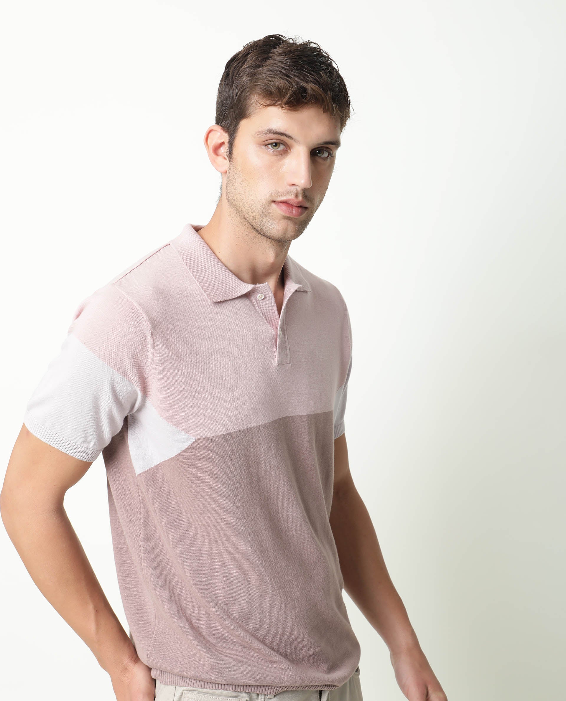 Rare Rabbit Men's Triblo Pink Polo Cotton Fabric Collared Neck Half Sleeves Button Closure Slim Fit - view 2