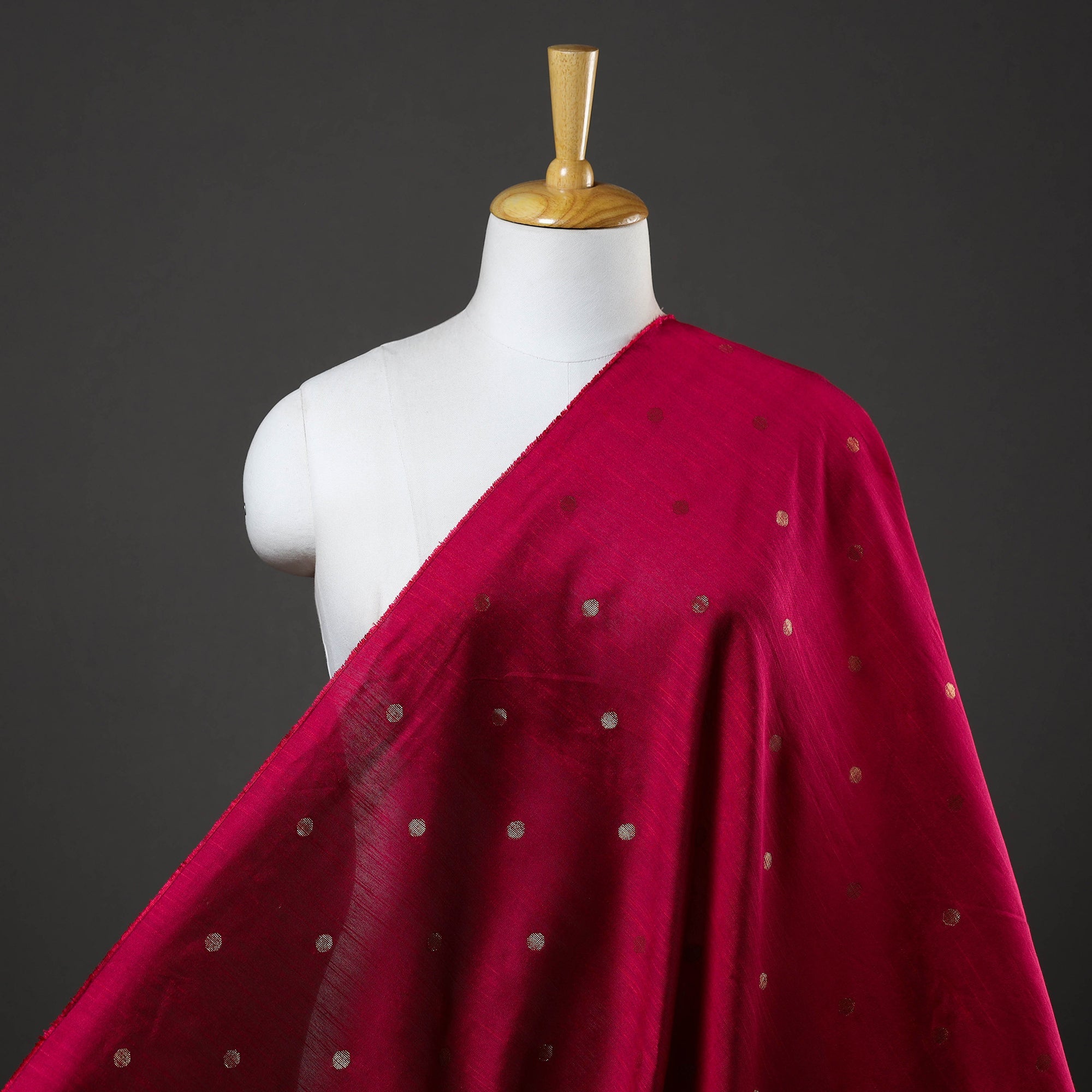 ITOKRI CRAFTS INITIATIVE Pink - Polka Dot Zari Buti Spun Dupion Viscose Silk Plain Fabric 12