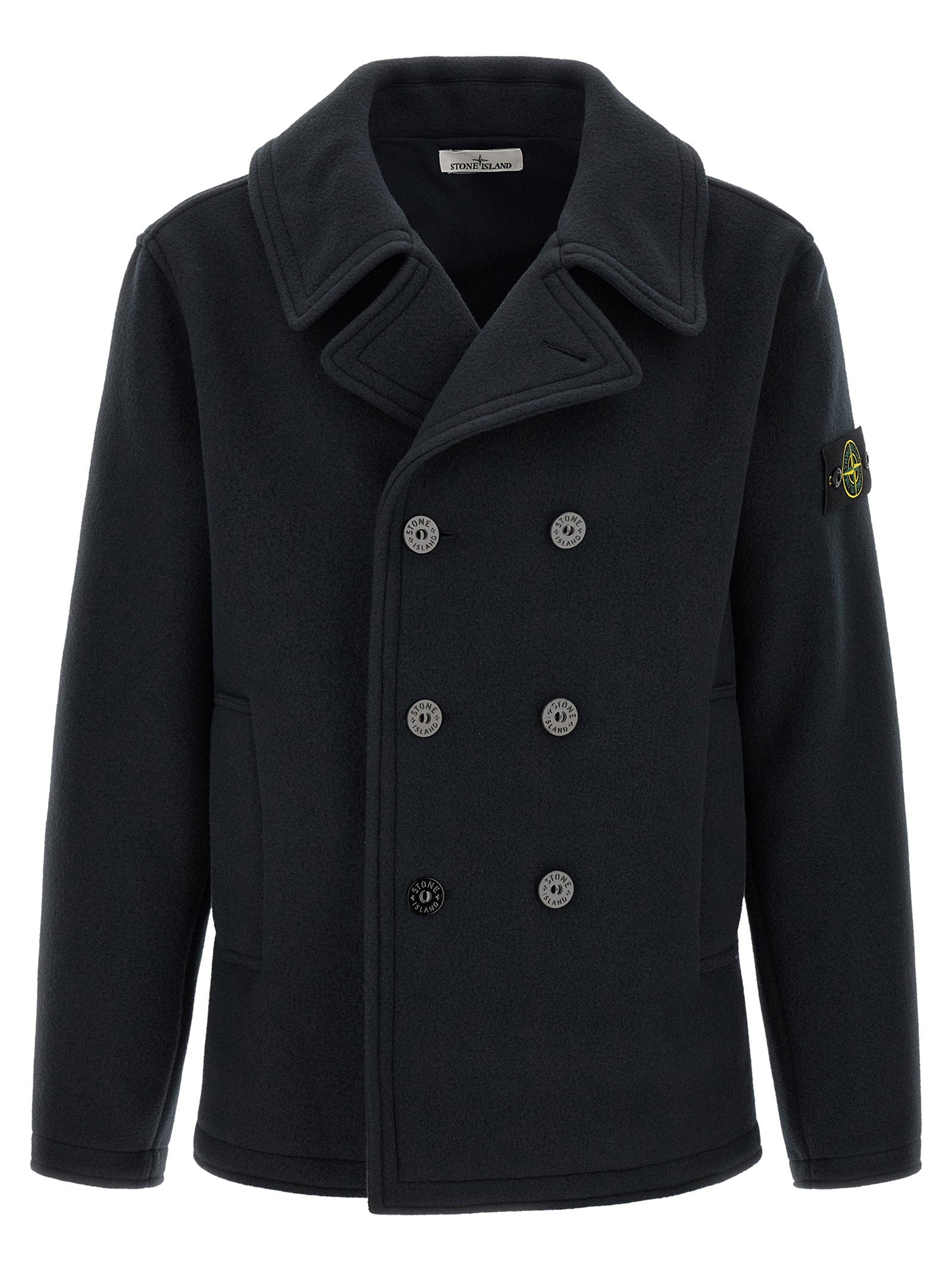 Stone Island Double-breasted Coat With Logo Badge