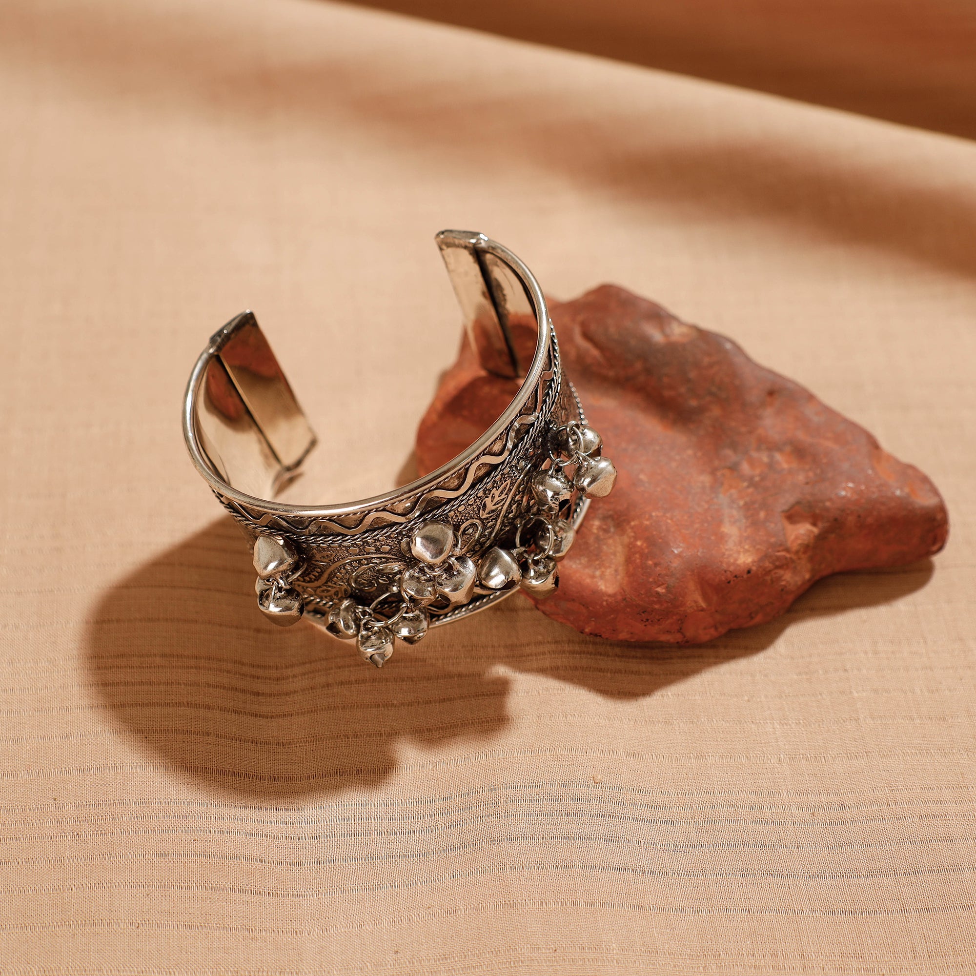 WHITE RIVER STORIES Antique Finish Oxidised German Silver Bangle / Cuff Bracelet (Adjustable) - view 2