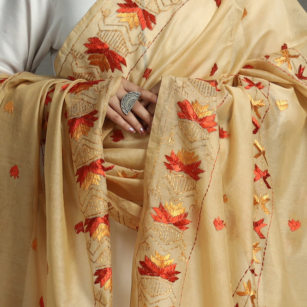 ITOKRI CRAFTS INITIATIVE Beige - Phulkari Hand Embroidery Chanderi Silk Cotton Dupatta 24 - view 4