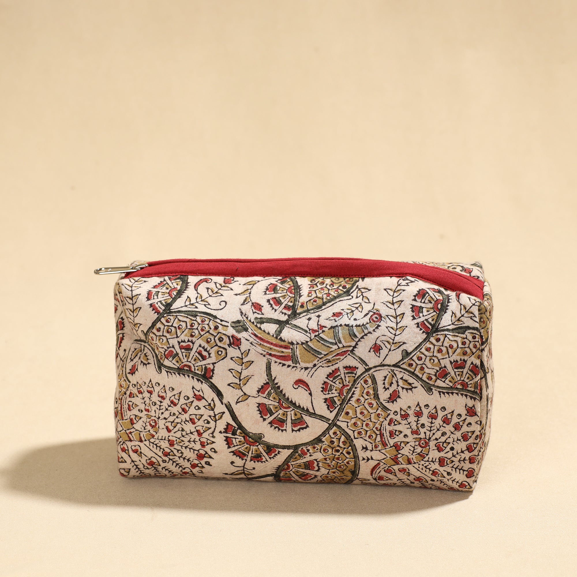 NOORI BAZAR Beige - Kalamkari Block Printed Cotton Toiletry Pouch 01