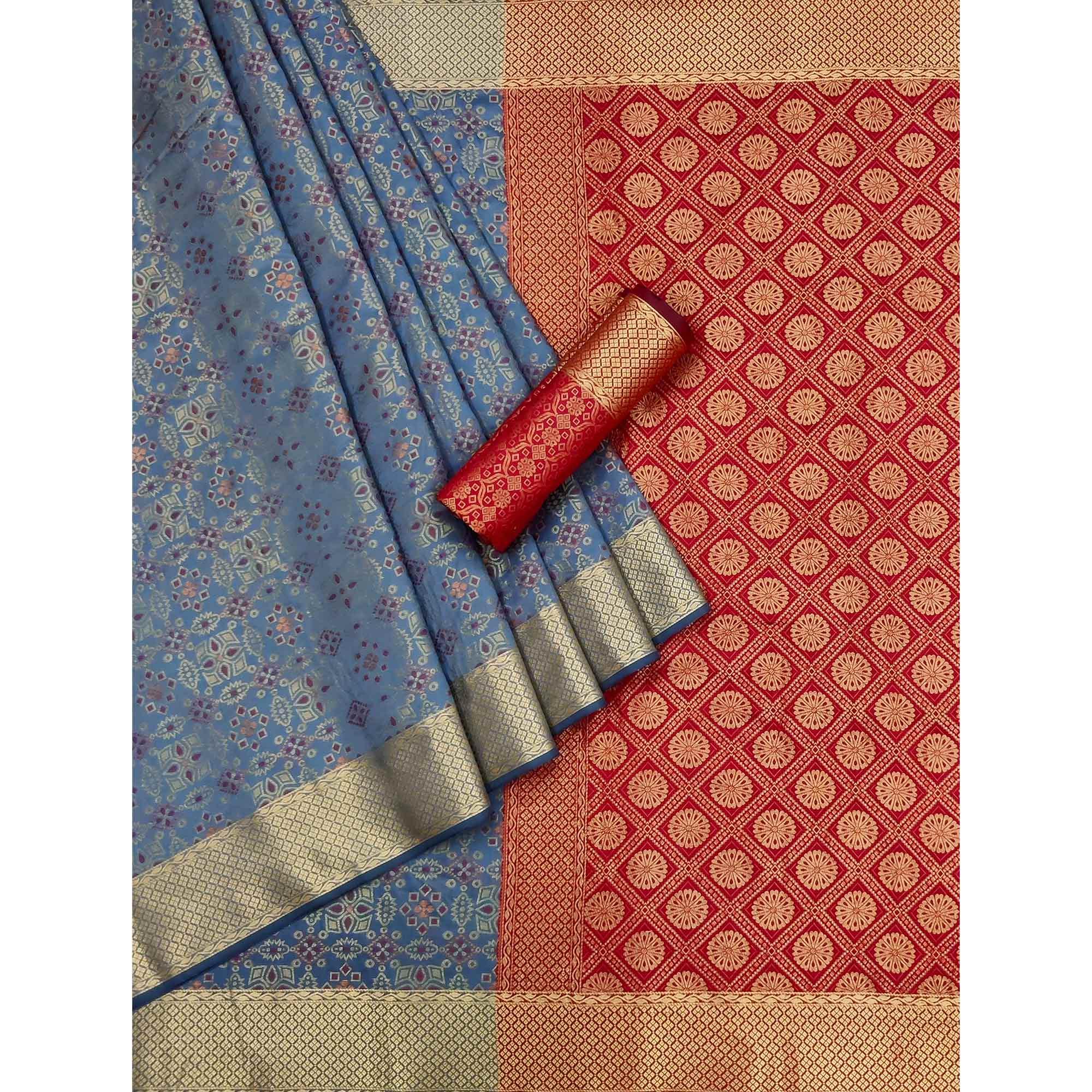 Peachmode Grey Woven Patola Art Silk Saree – Women's - view 3
