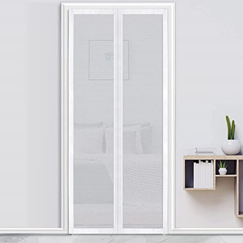Classic Mosquito Net for Door Fiberglass Magnetic Curtain Auto Closing Insect Screen for All Door Types with Self Adhesive Hook Tape (210X120cms, Whit