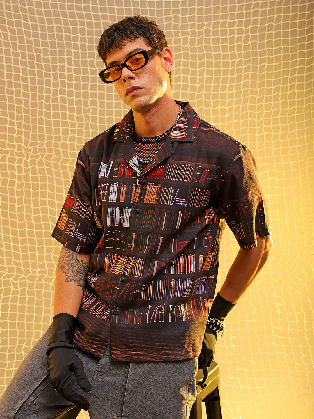 The Indian Garage Co Men's Brown Oversized Fit Graphic Shirt