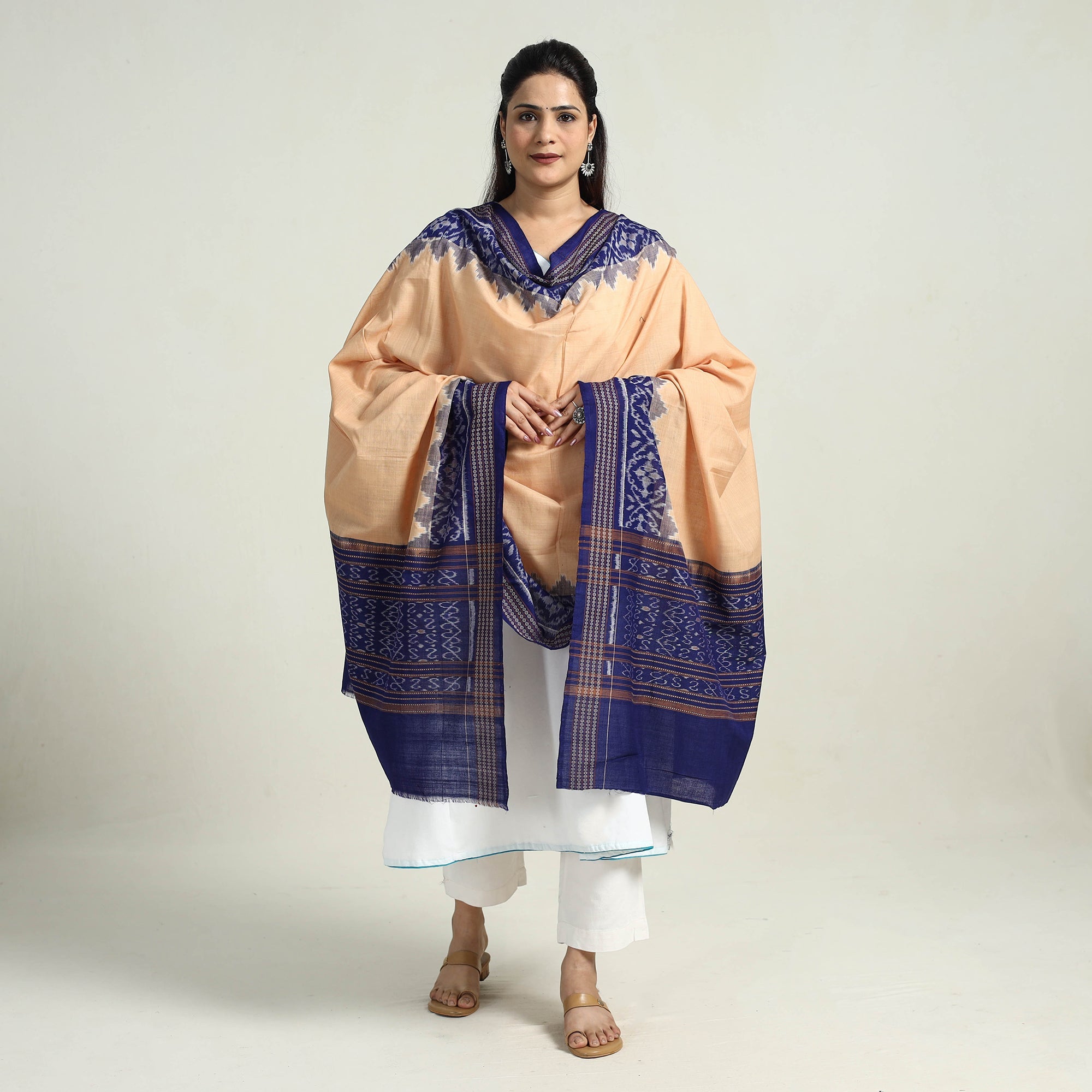 ASHOKA ASSEMBLE - CELEBRATING CRAFTS OF ODISHA Beige - Sambalpuri Ikat Weave Handloom Cotton Dupatta 07