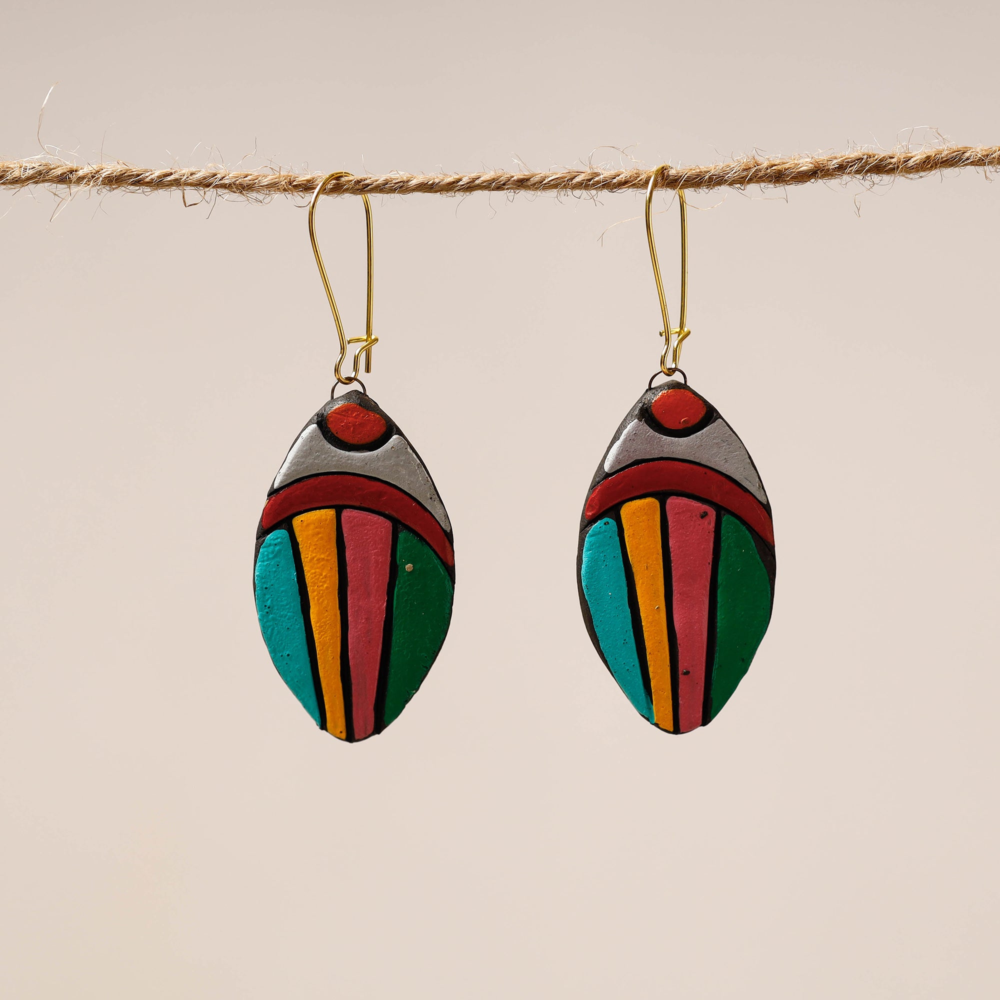 KHUSHBASH - HAPPY LOOM OF EAST Bishnupur Handpainted Terracotta Earrings 50