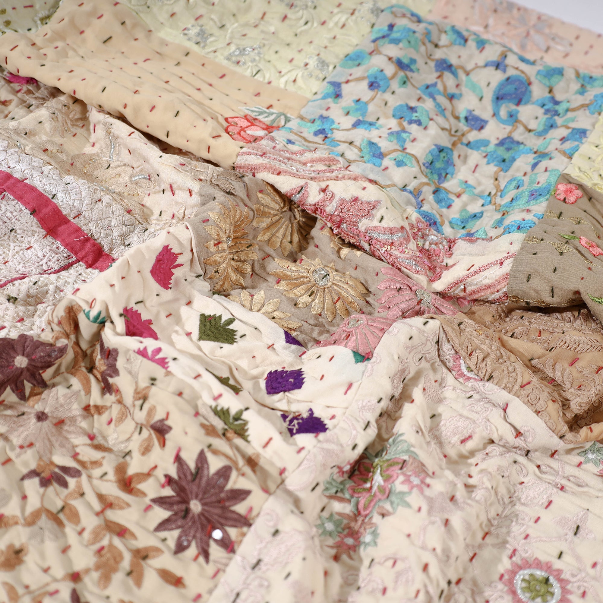 HAVELI CHRONICLES Beige - Khambadiya Patchwork Patola Silk Cotton Quilt / Gudri / Blanket - view 5
