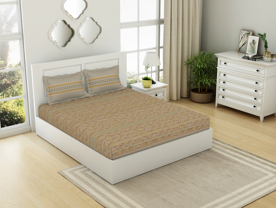 Spaces India Geometric Angora - Beige 100% Cotton King Fitted Sheet - Gypsy By Spaces - view 2