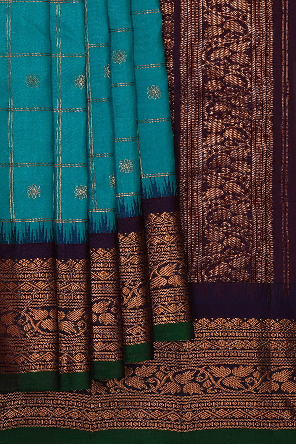 Kalanjali Gadwal Silk Teal Blue Saree – Women's
