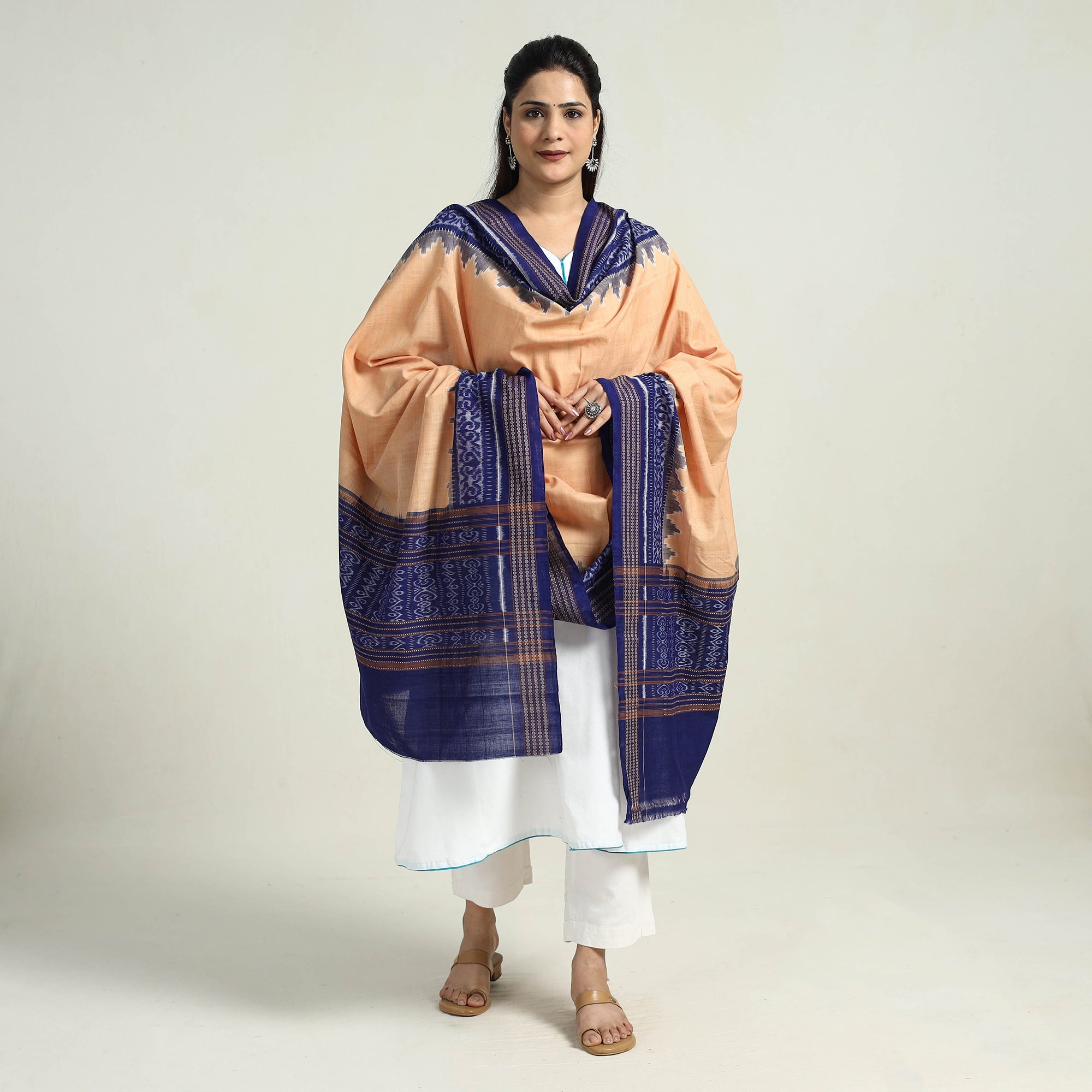 ASHOKA ASSEMBLE - CELEBRATING CRAFTS OF ODISHA Beige - Sambalpuri Ikat Weave Handloom Cotton Dupatta 13