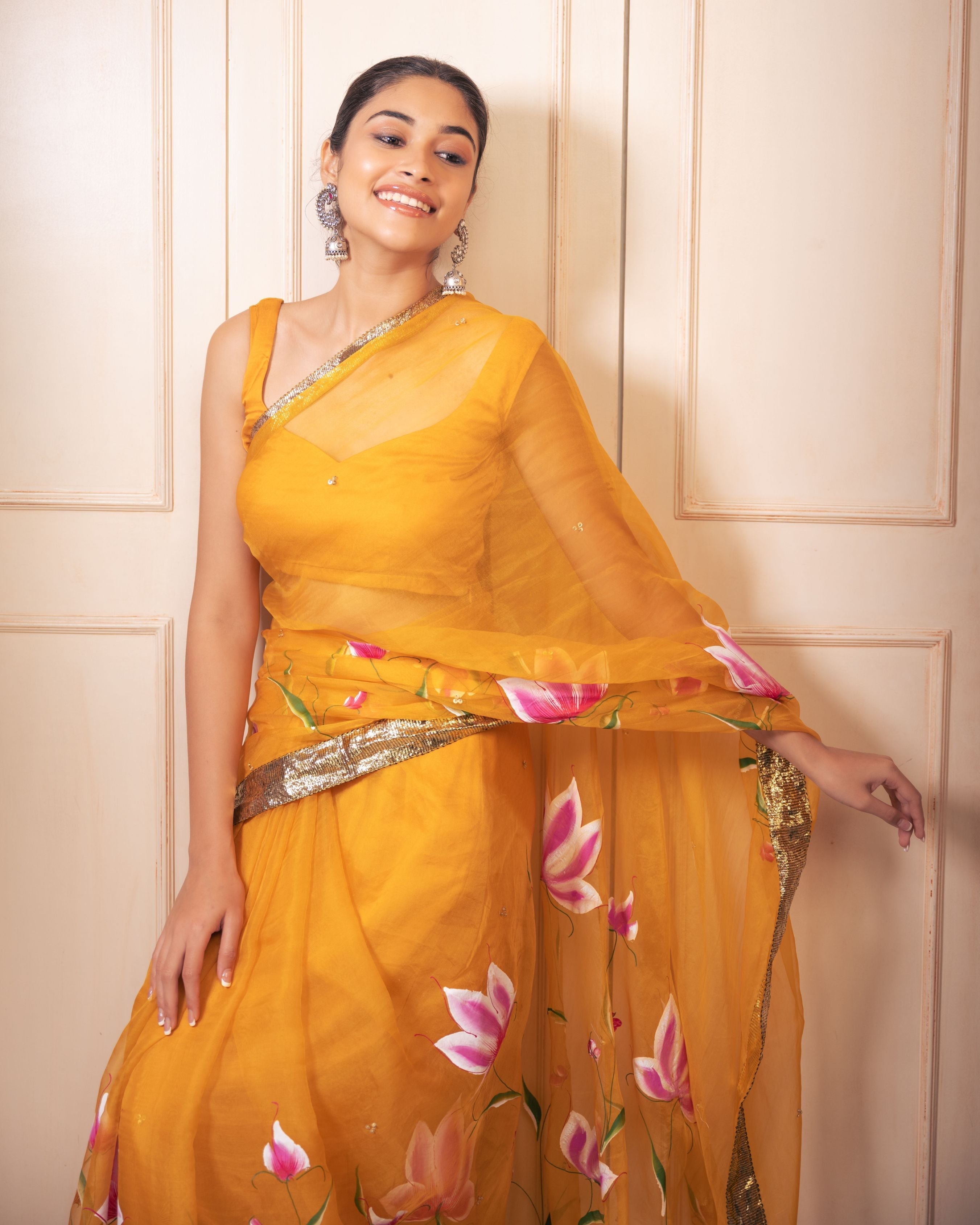 Aachho Surya Handpainted Gota Pure Organza Saree - view 5