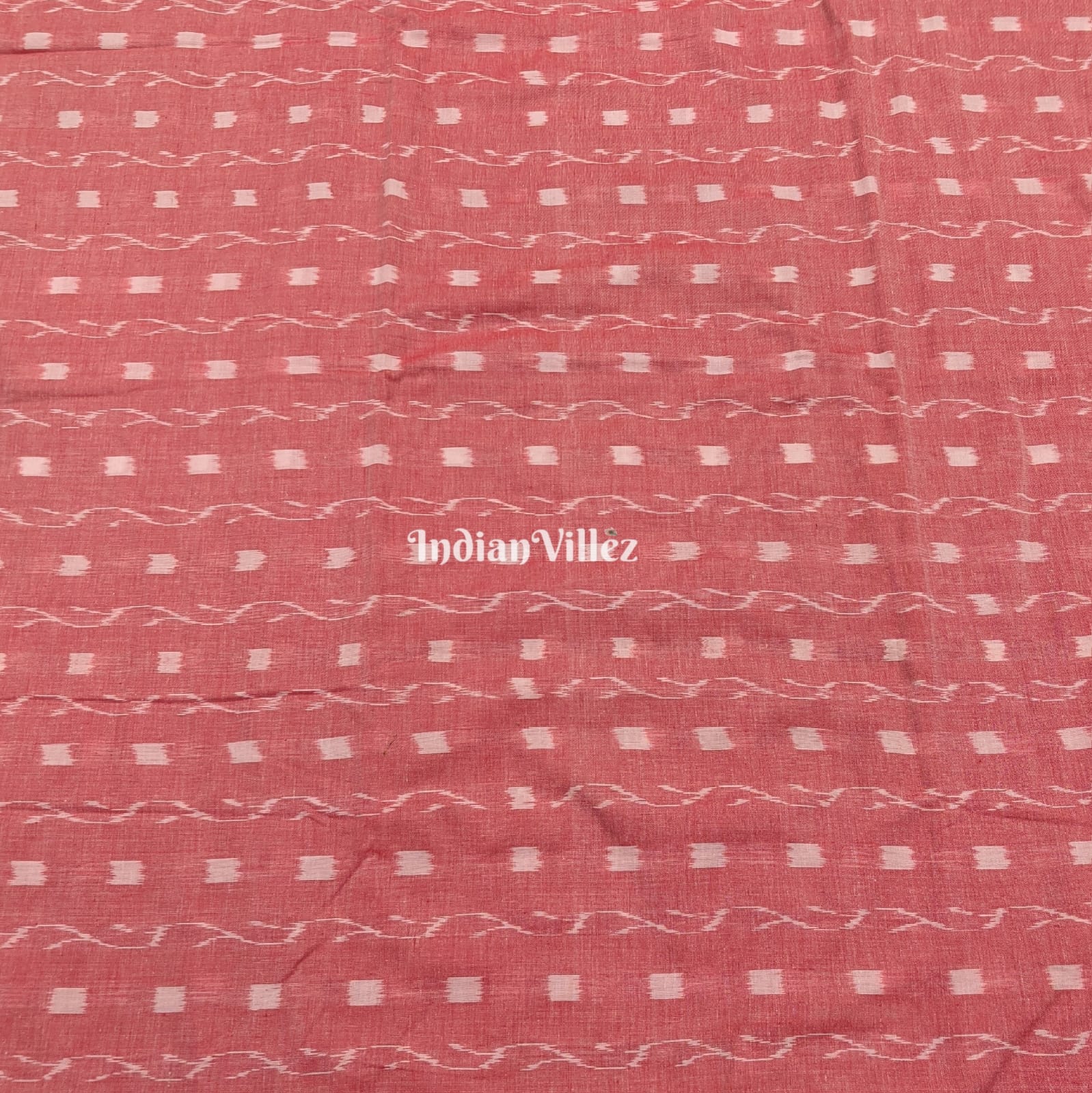 IndianVillèz Peach Tipa Design Sambalpuri Ikat Cotton Fabric - view 2