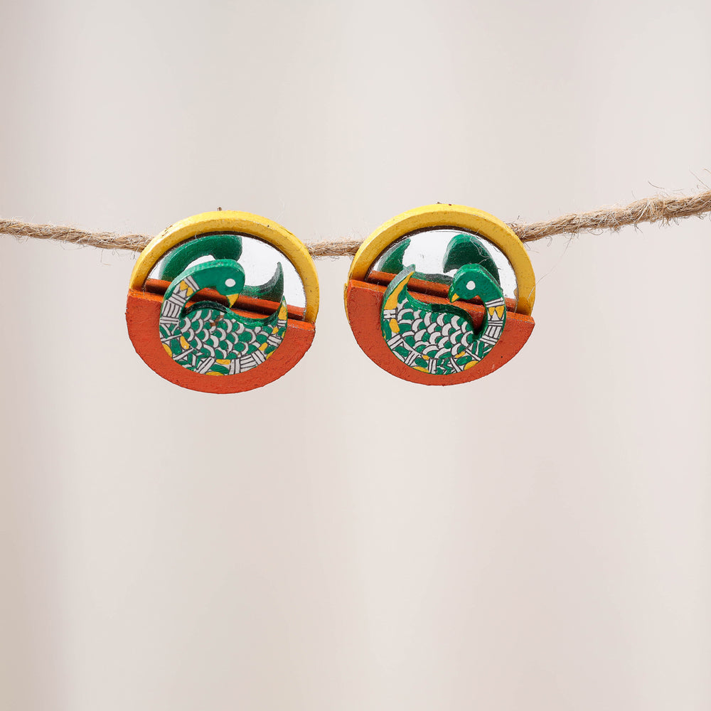 FUDAKTI Bholi Si Surat - Madhubani Handpainted Wooden Stud Earrings