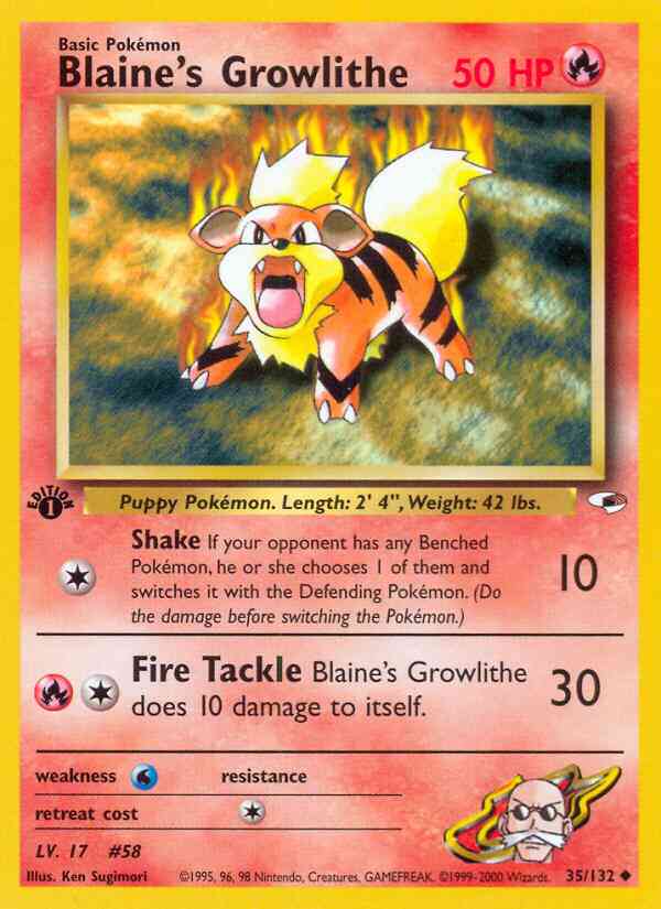 1st edition gym1-35 – Pokémon Blaine's Growlithe - 35/132 - Uncommon - 1st Edition [gym1-35] [Non-Holo]