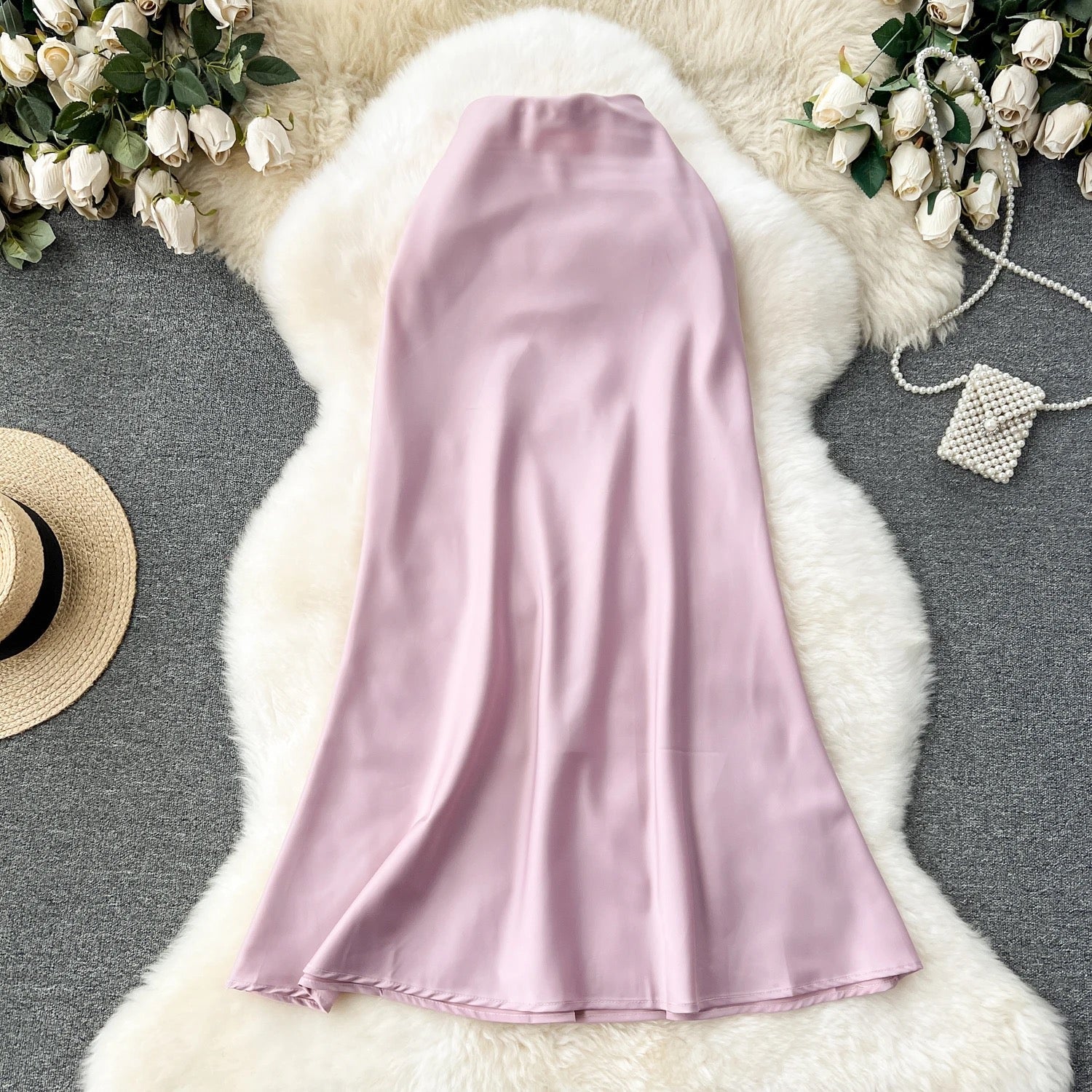 Alamode By Akanksha Cest Elegant Satin Skirt in Blush