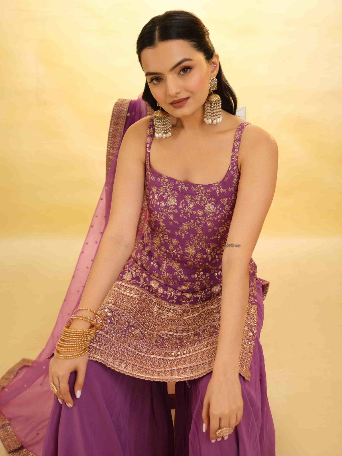 ClothsVilla Pink Georgette Suit with Embroidery and Shantoon Bottom - view 6