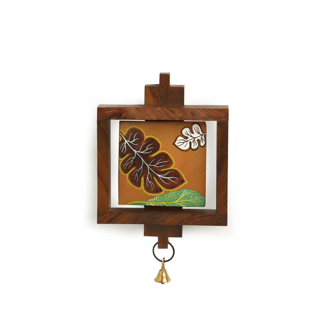 EXCLUSIVELANE 'Shades of a Leaf' Hand Painted Wall Hanging In Sheesham Wood & Terracotta (Set of 2) - view 2
