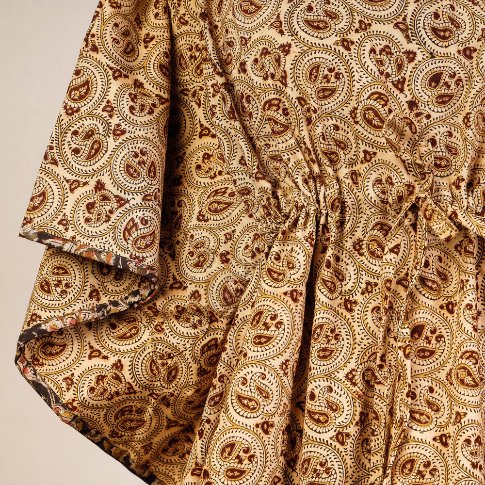 CHUTNEY CRAFT STUDIO Beige - Block Print Cotton Kalamkari Kaftan with Tie-Up Waist (Short) - view 2