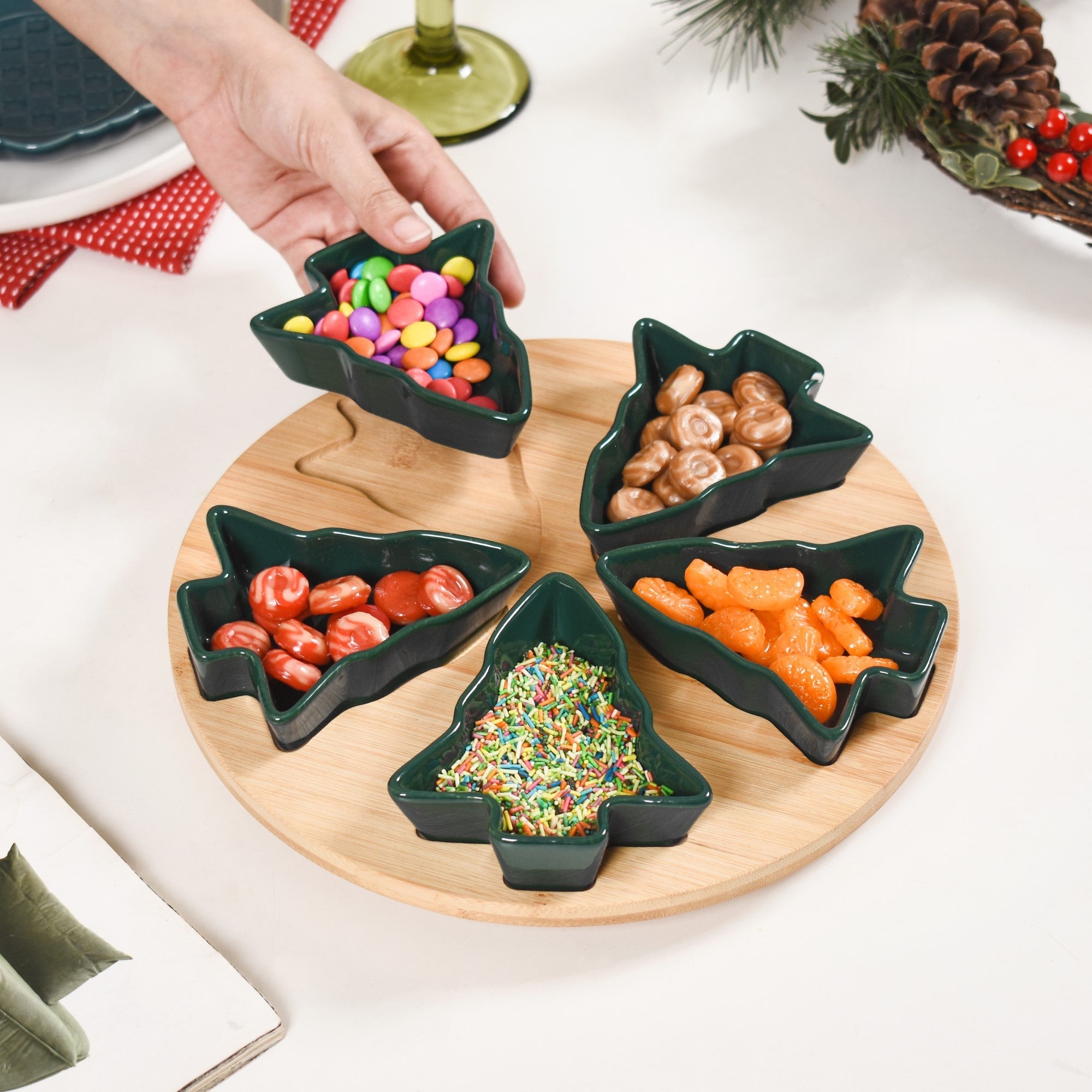 Nestasia Set Of 5 Tree Snack Bowls With Wooden Rotating Tray 100ml - view 2