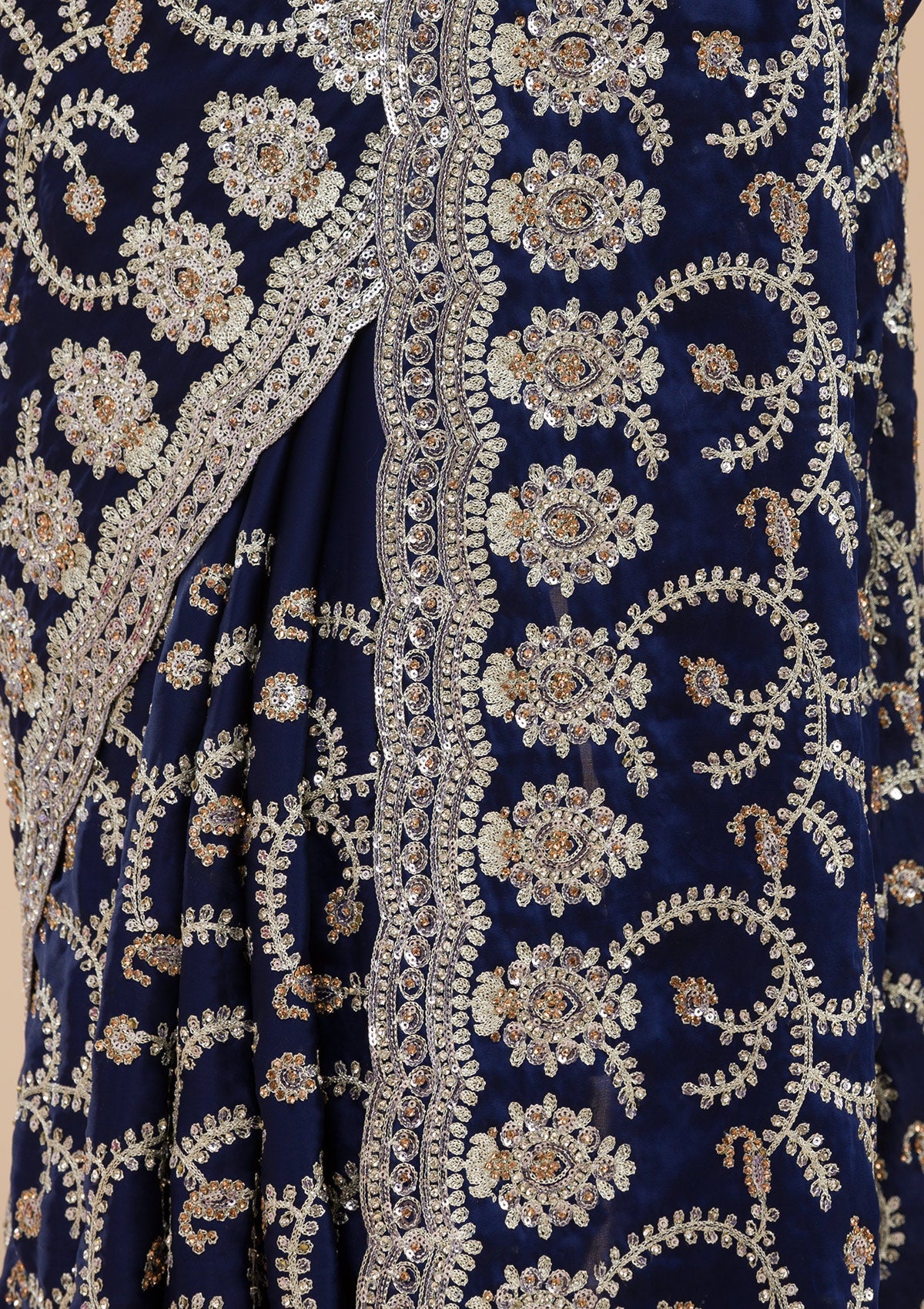 Koskii Navy Blue Zariwork Georgette Saree – Women's - view 9