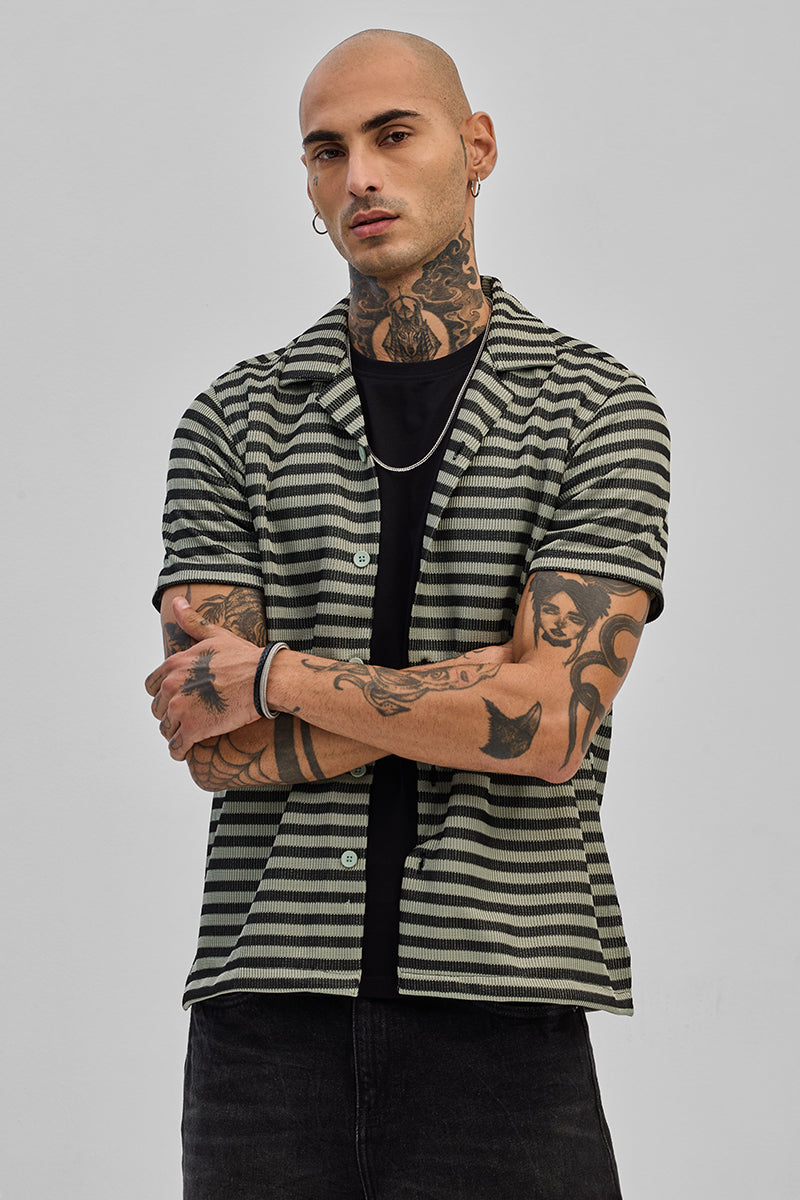 SNITCH Light Green Textured Stripes Shirt - view 4