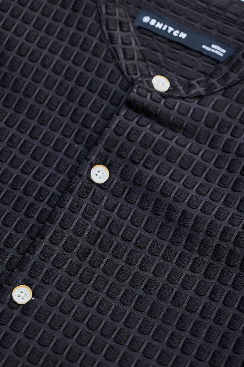 SNITCH Black Textured Mandarin Shirt - view 2