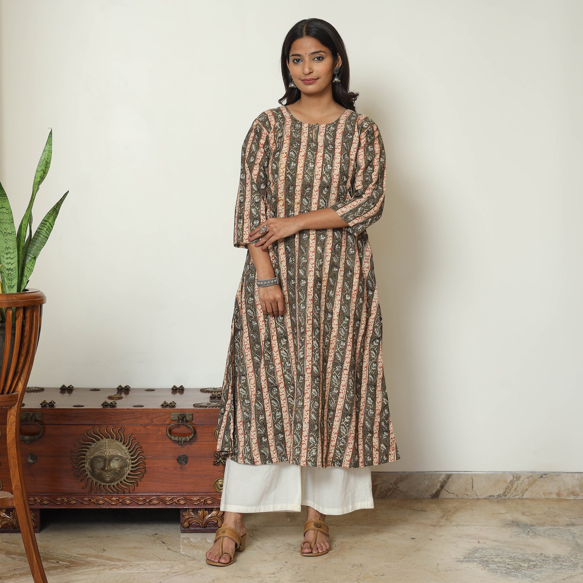 ITOKRI CASUALS Brown - Kalamkari Hand Block Printed Cotton A-Line Kurta 45 - view 2