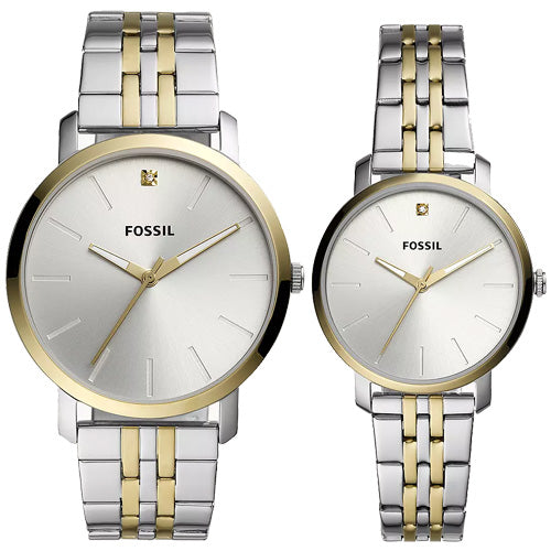 Fossil Lux Luther Silver Dial Pair 44mm & 34mm BQ2467SET