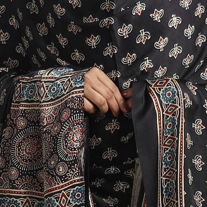 KACHCHH JI CHHAAP Black - Modal Silk Block Print Ajrakh Dupatta 96 - view 4