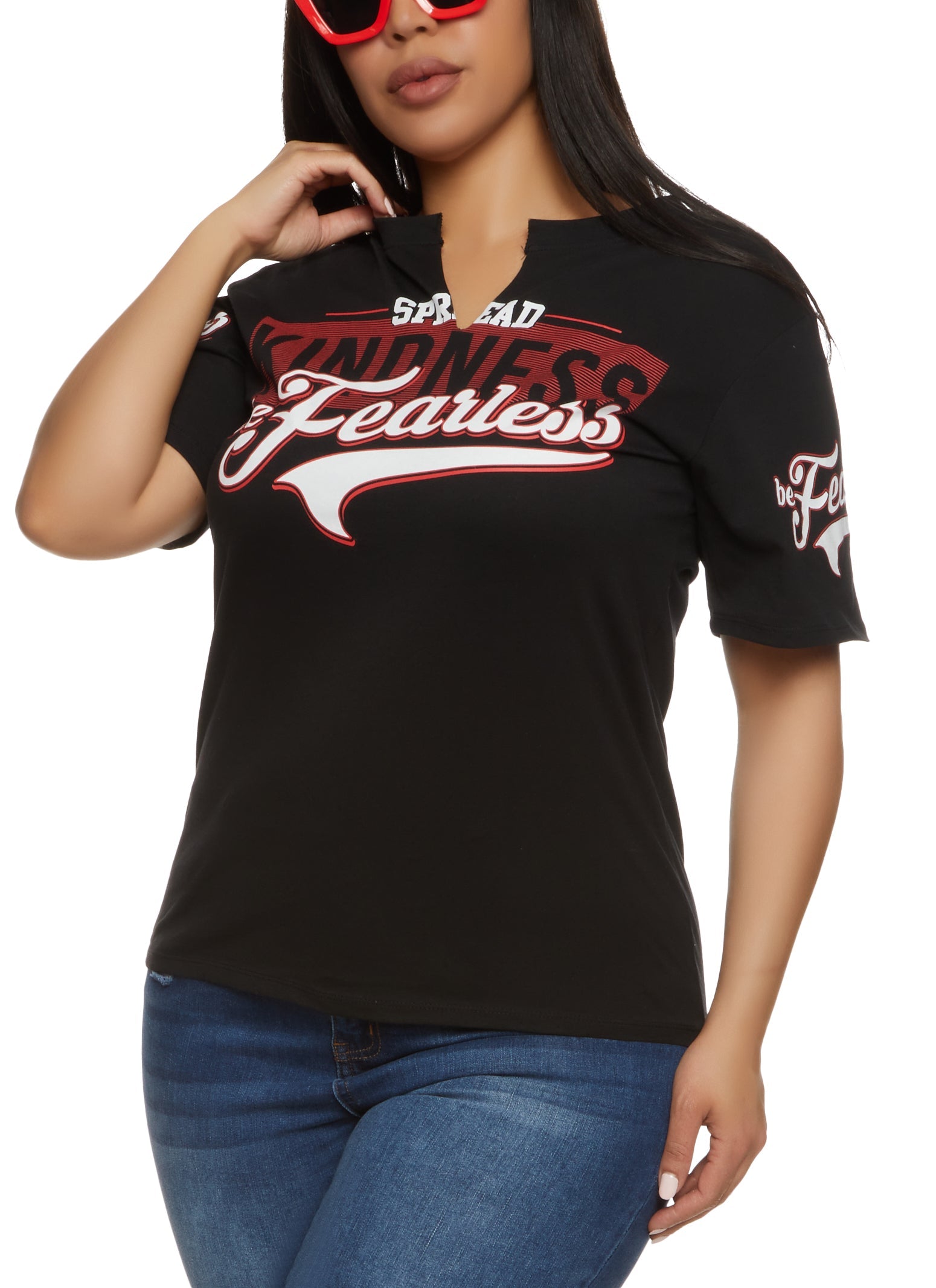 Rainbow Shops Plus Size Spread Kindness Be Fearless Notch Neck Tee