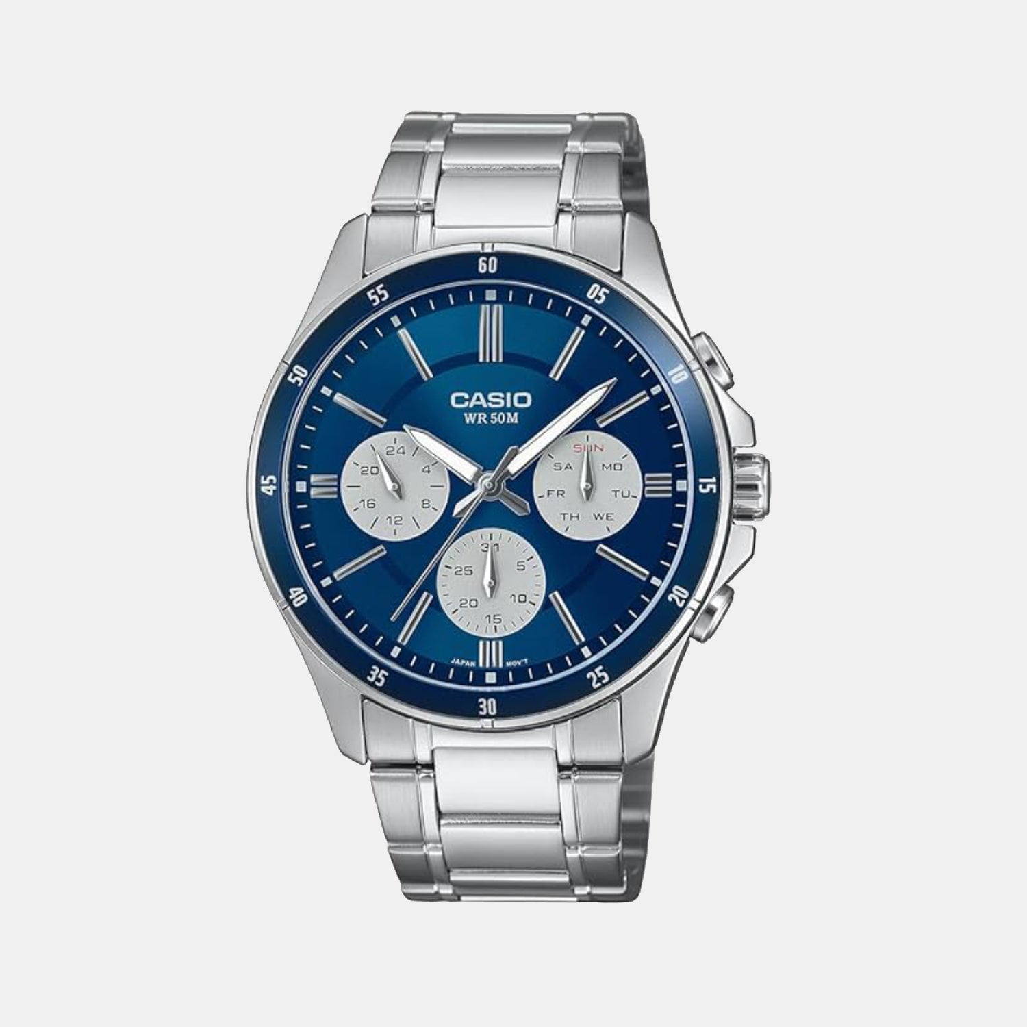 Casio Enticer Men Quartz Blue Dial Multi-Function Stainless Steel Watch A2346