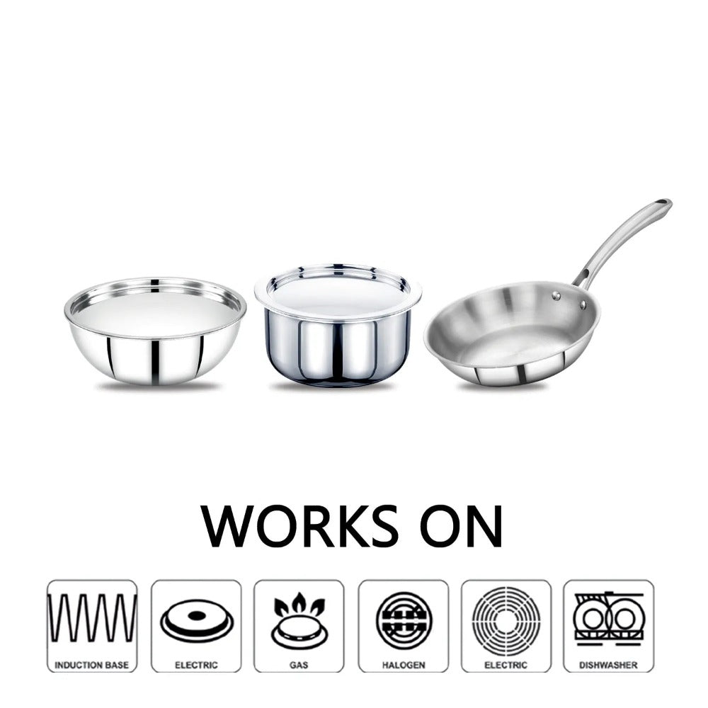 AVIAS Stainless steel Tri-Ply Riara (Tasla 20cm + Tasla 22cm + Frypan 22cm + Tope 14cm + Tope 16cm) | Induction Compatible | Silver | Set of 5 Pcs - view 6