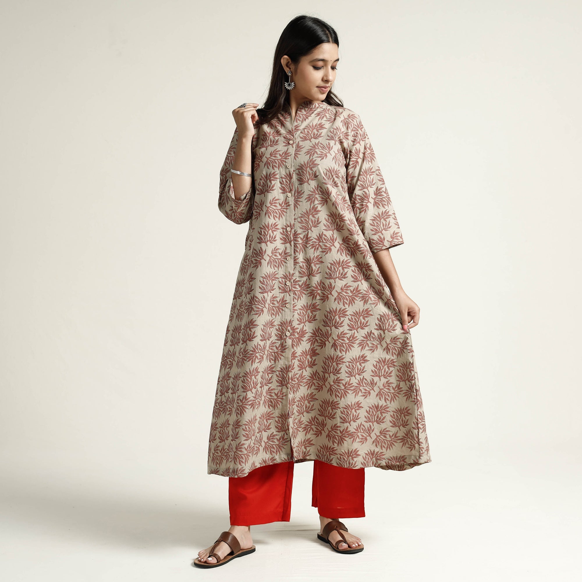 ITOKRI CASUALS Brown - Mangalagiri Block Printed Cotton Kurta with Palazzo Set